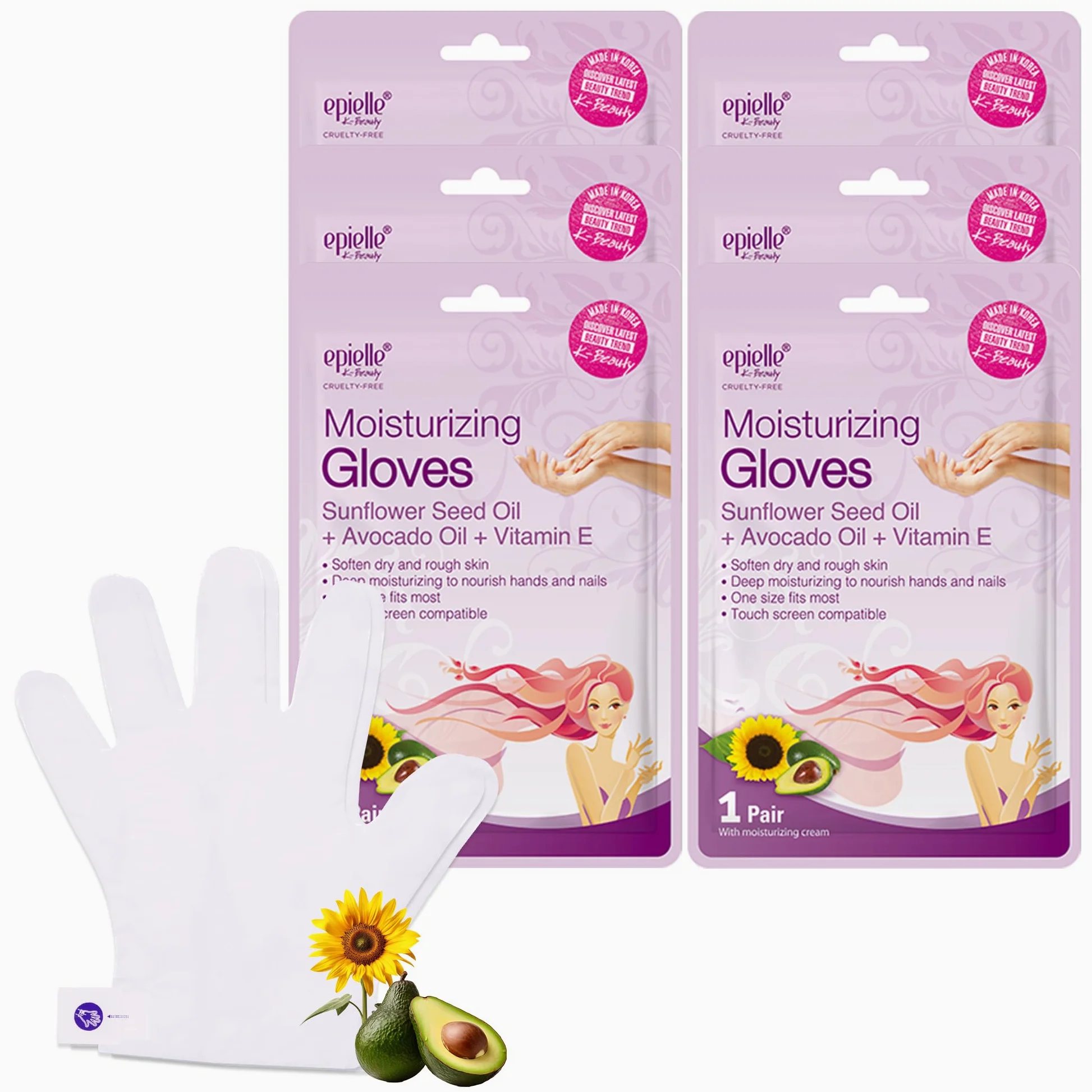 Epielle Maschere idratanti per mani (6 pk) per maschere da spa a secco | olio di semi di girasole + olio di avocado + vitamina E, Beauty Gifts, Skincare Gifts
