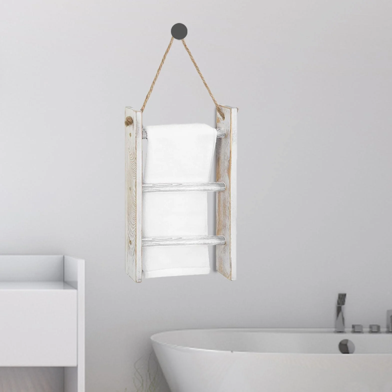 Scala Porta Asciugamani Bagno 3 Livelli Legno 26x5,5x40cm