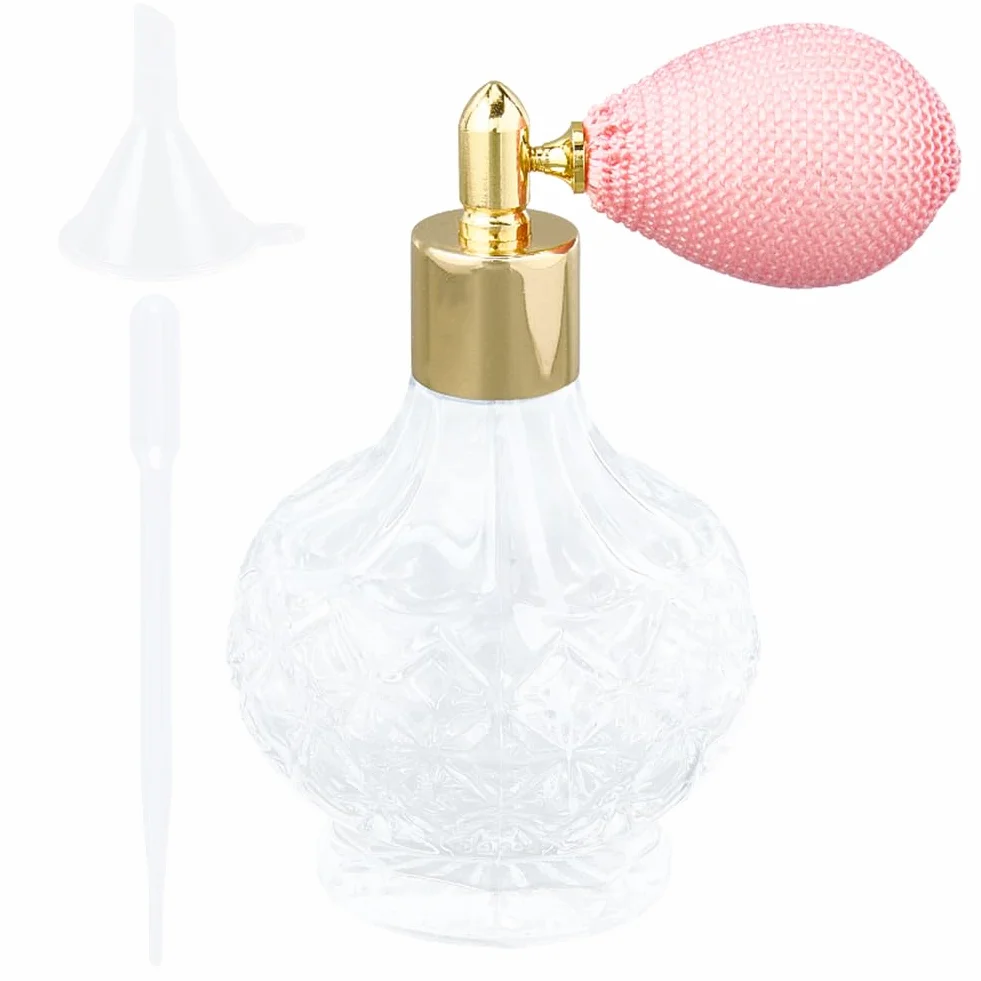 GORGECRAFT Flaconi di Profumo in Cristallo Trasparente da 100ml Flacone Spray con Atomizzatore Vintage Rosa Flacone Spray con Pompa in Vetro Vuota Ricaricabile Strumento Il Trucco con Imbuto