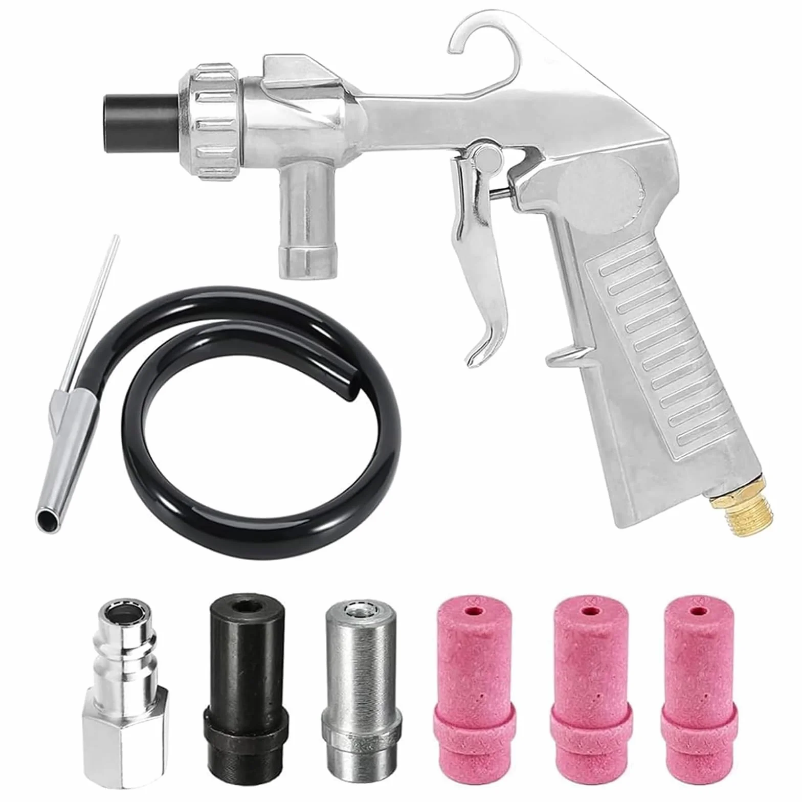 Pistola Sabbiatrice Pneumatica per Compressore con Ugelli e Tubo 1M Gomma Kit