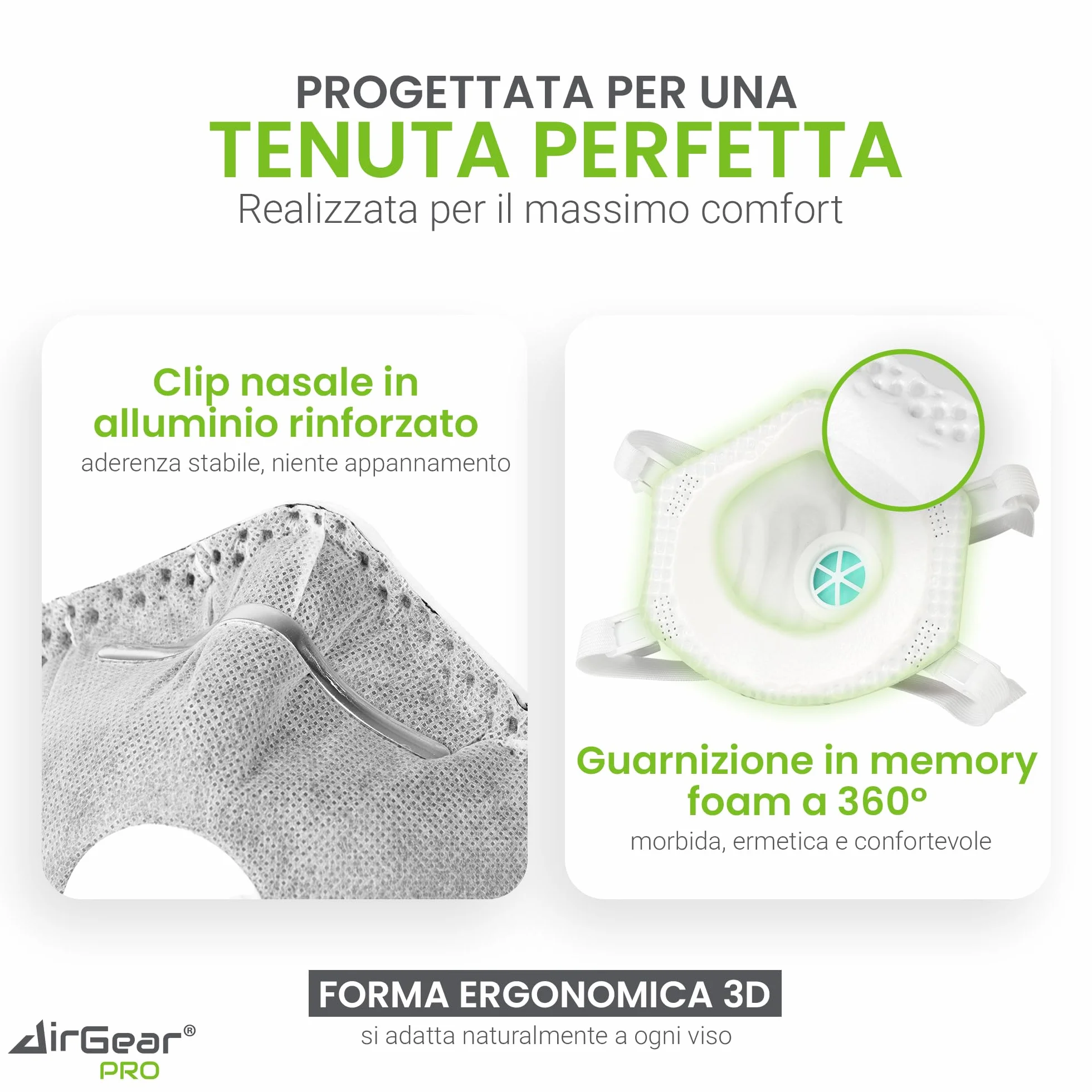 AirGearPro Mascherina FFP3 con Valvola – Maschera Antipolvere per Polveri Sottili con Carbone Attivo – 5 Pezzi