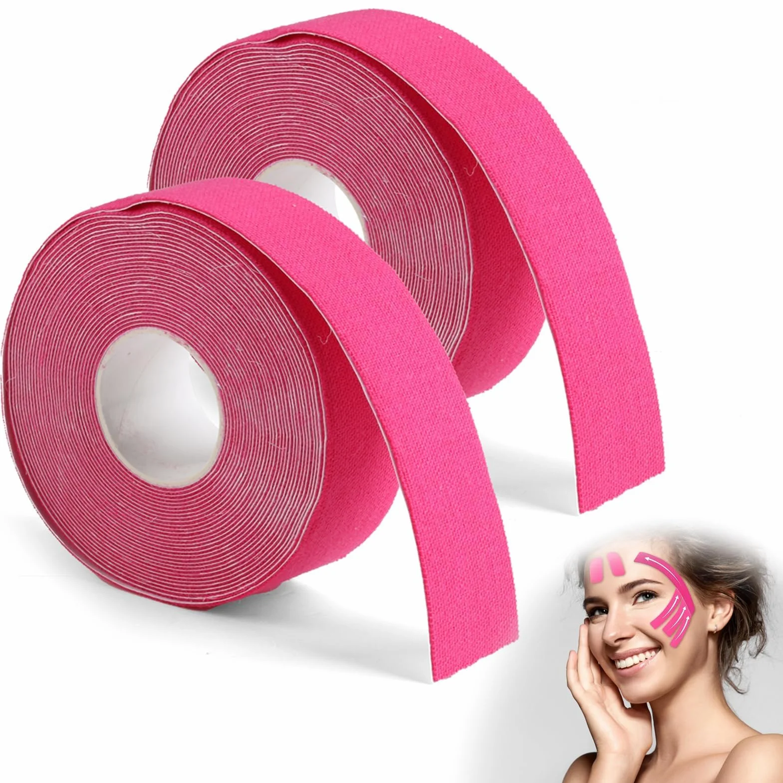 Nastro Lifting Facciale 2.5cm*5m - Cerotti Antirughe Effetto Lifting per Rassodamento e Rimodellamento del Viso, Adesivi Viso Traspiranti e Sicuri, Ideali per un Contorno Viso Definito (Rosa)