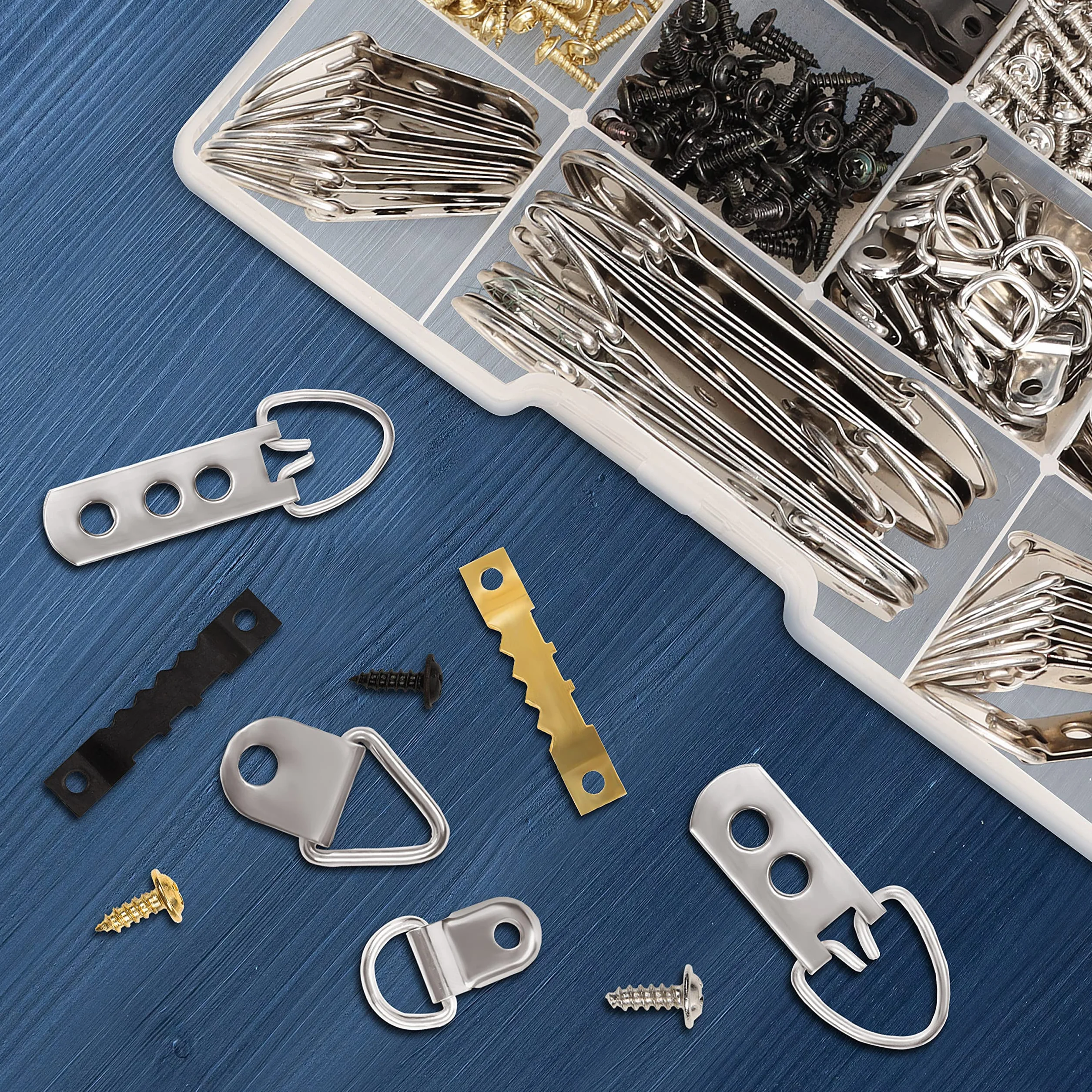 Belle Vous Kit Appendi Quadri da Parete 415pz - Ganci per Quadri Dente Segati Resistenti, Anello a D, Viti di Fissaggio