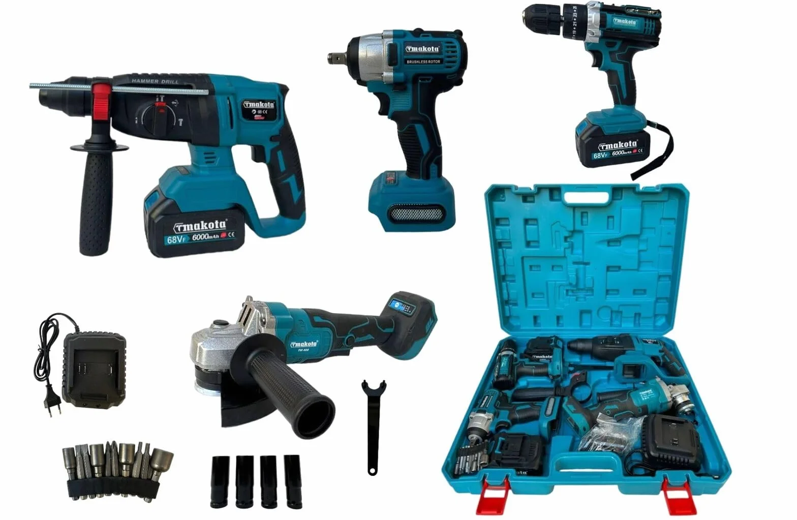 Makota Kit 4 w 1 Avvitatore a Impulsi Smerigliatrice Tassellatore 68V
