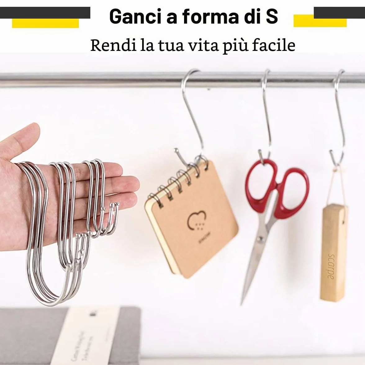 Ganci Pesanti a S 125mm Nero 20 Pezzi per Cucina Bagno