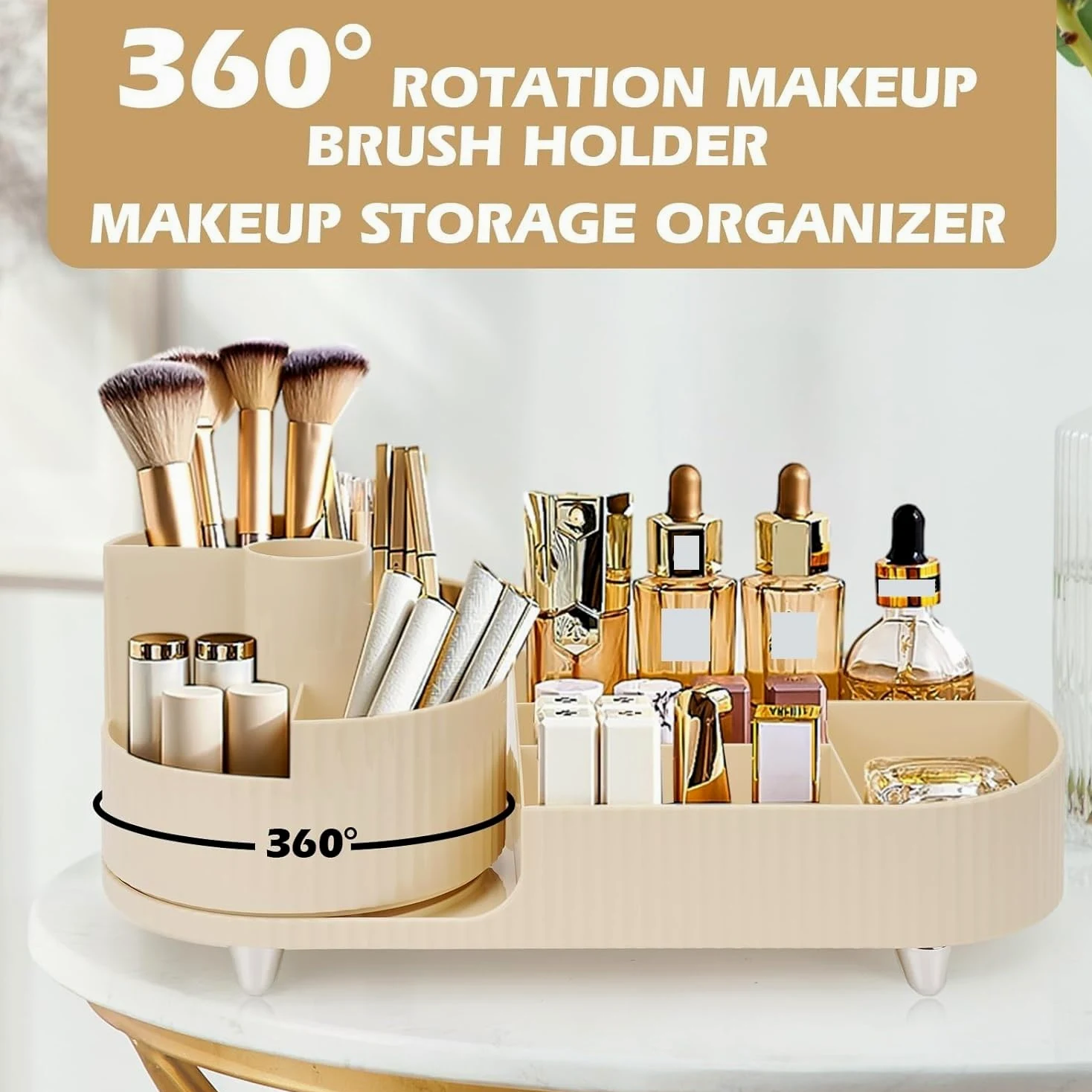 Porta Trucchi,Toeletta Organizzatore di Pennelli per Trucco Rotante A 360° Organizzatore di Cosmetici Scatola per Trucco Durevole Adatta A Pennelli per Cosmetici Rossetti Multifunzione(B)