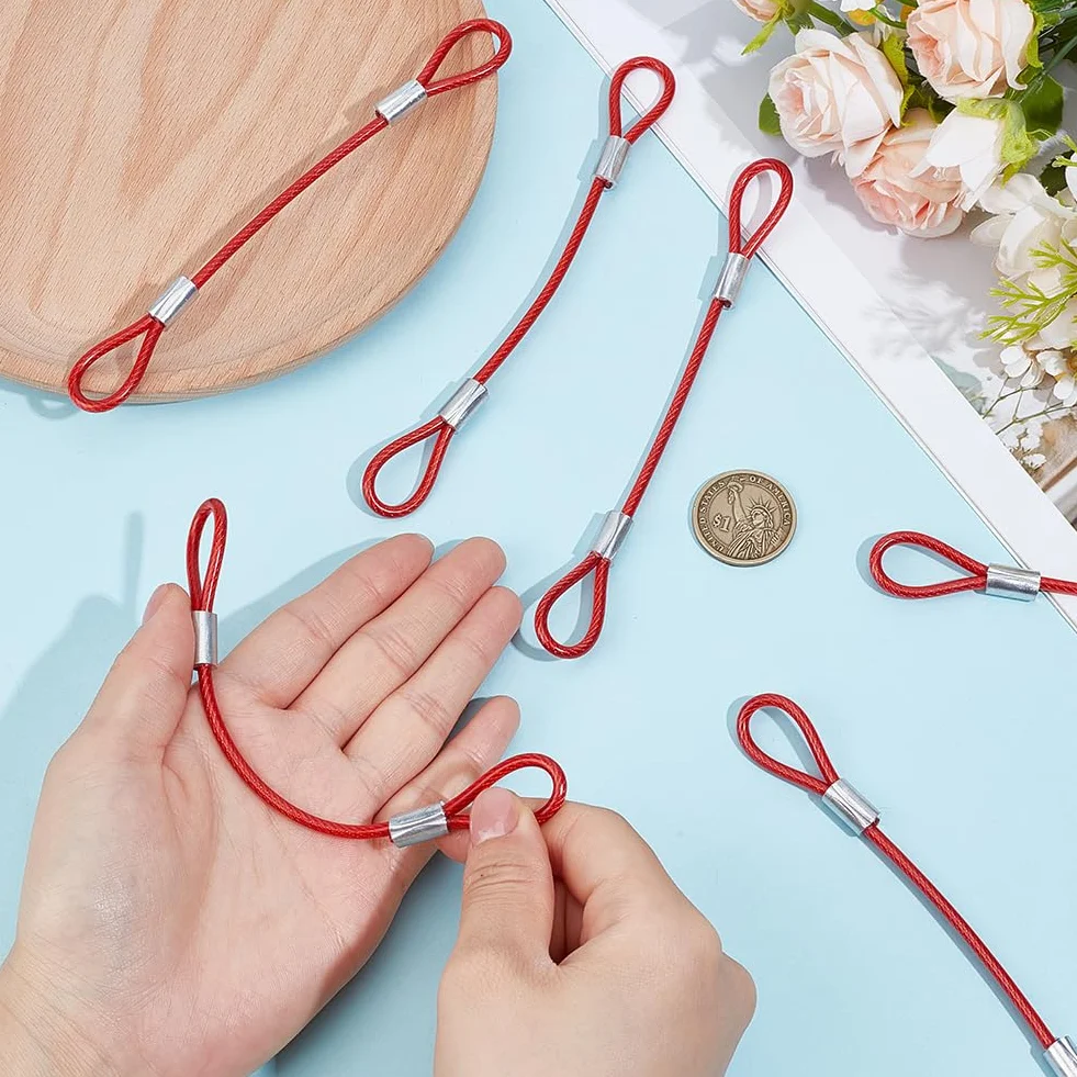 GORGECRAFT Cavo in Acciaio con Anelli Diametro 3mm Lunghezza 15.5cm Rosso