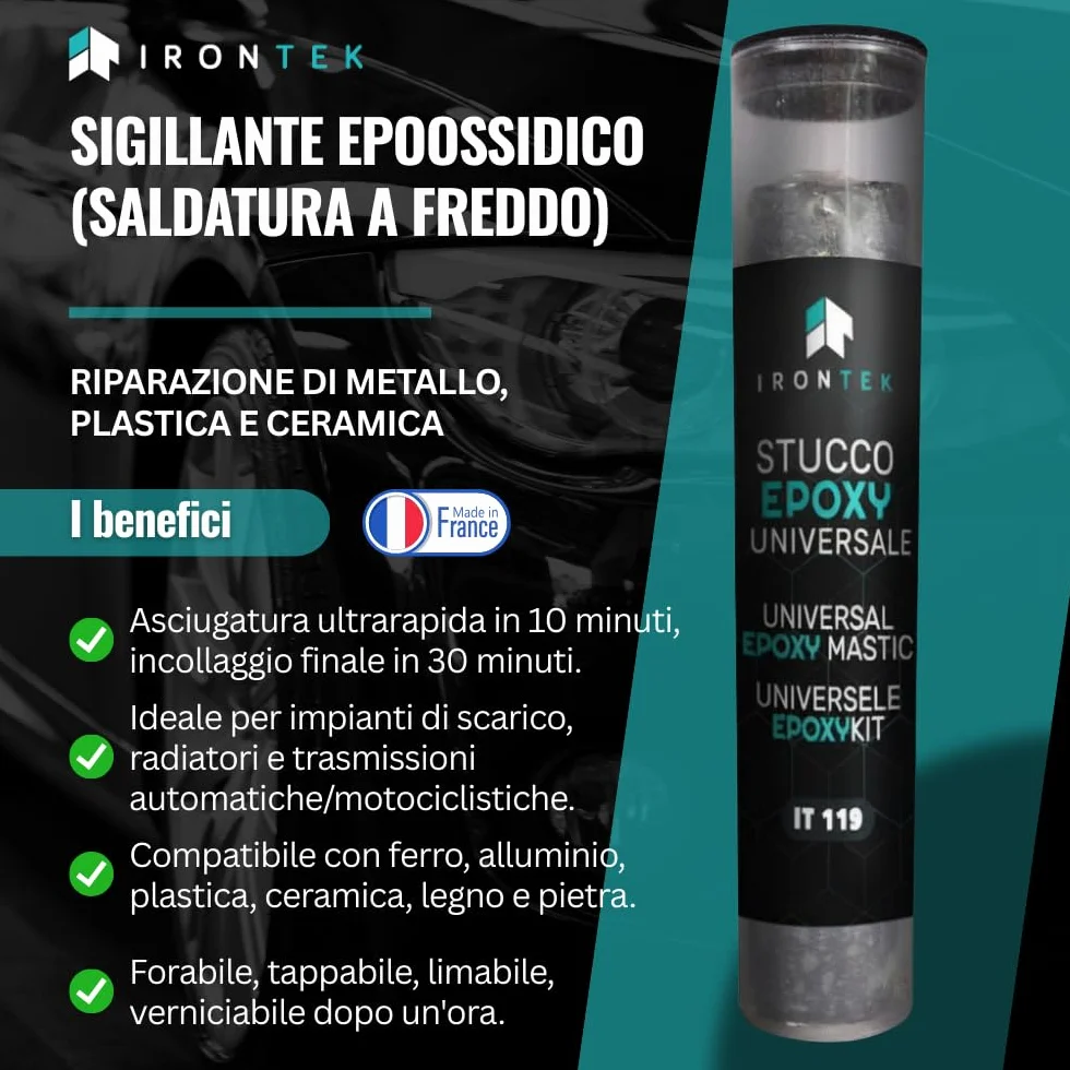 Mastice Epossidico Bicomponente IRONTEK 57g Resistenza 150°C Asciugatura 10 Min Auto Moto
