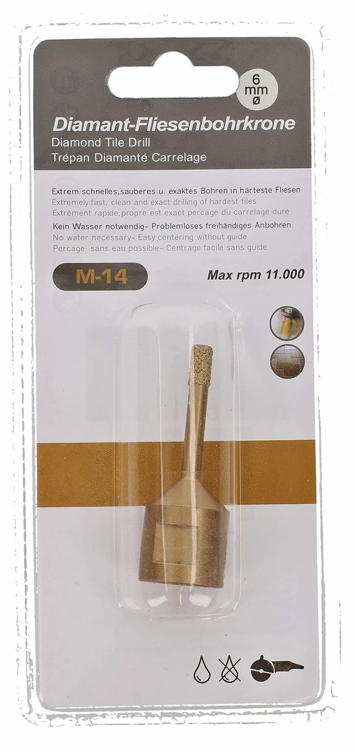 PRODIAMANT punta diamantata per piastrelle 6 mm x M14 smerigliatrice angolare foratura a secco gres fine pietra naturale