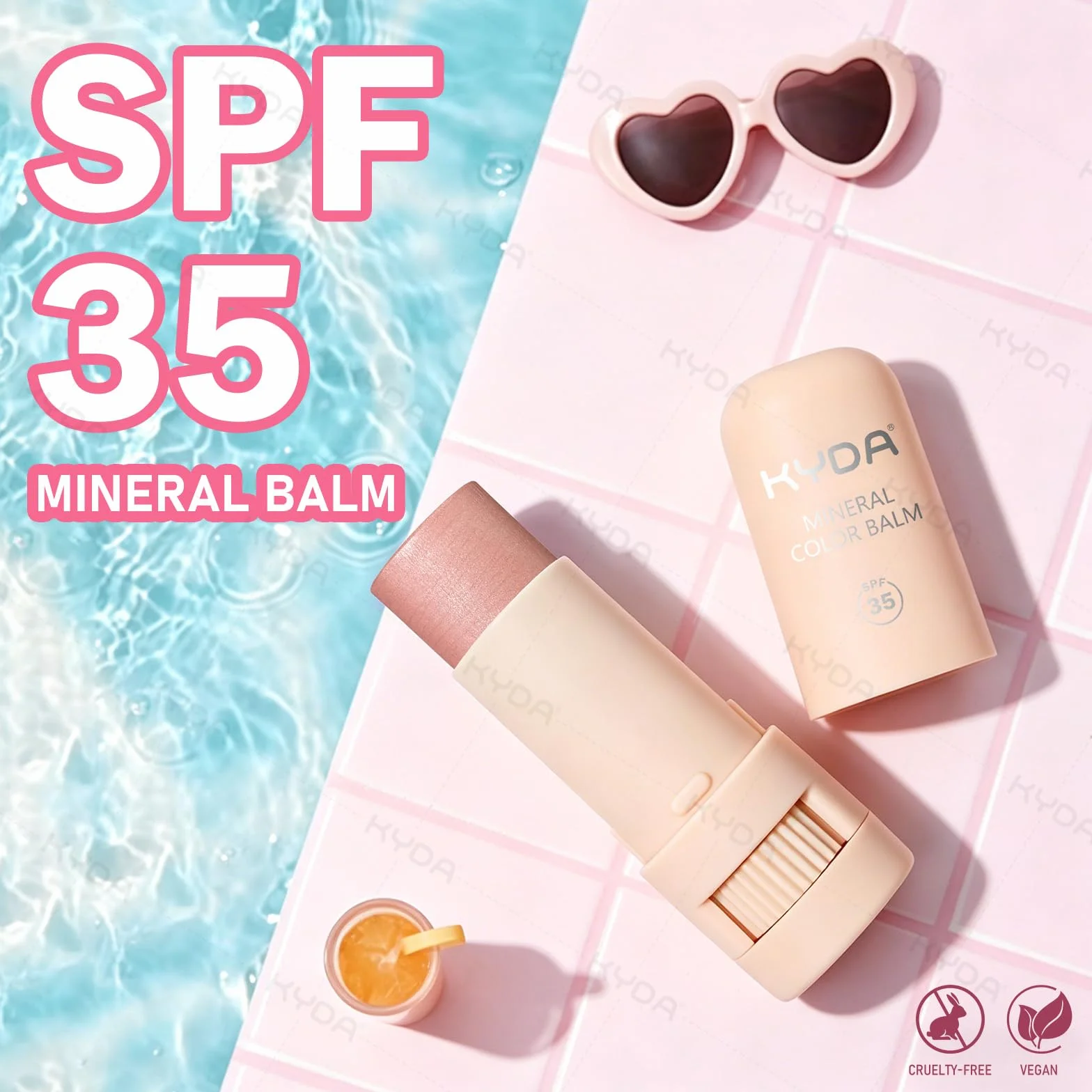 KYDA Mineral Color Balm, SPF 35, Creamy Blendable Color per labbra e guance, formulazione leggera, multiuso trucco GUAVA