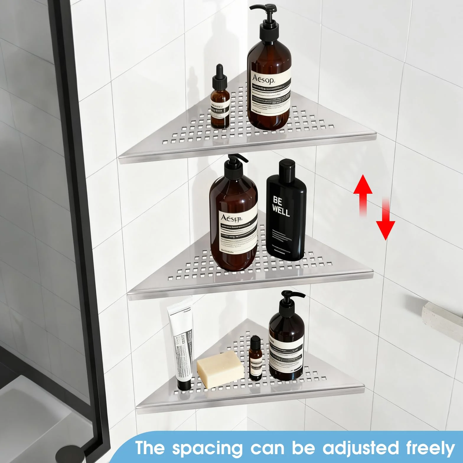 Scaffale angolare doccia acciaio inossidabile 304 254 mm x 254 mm Mensola bagno senza foratura