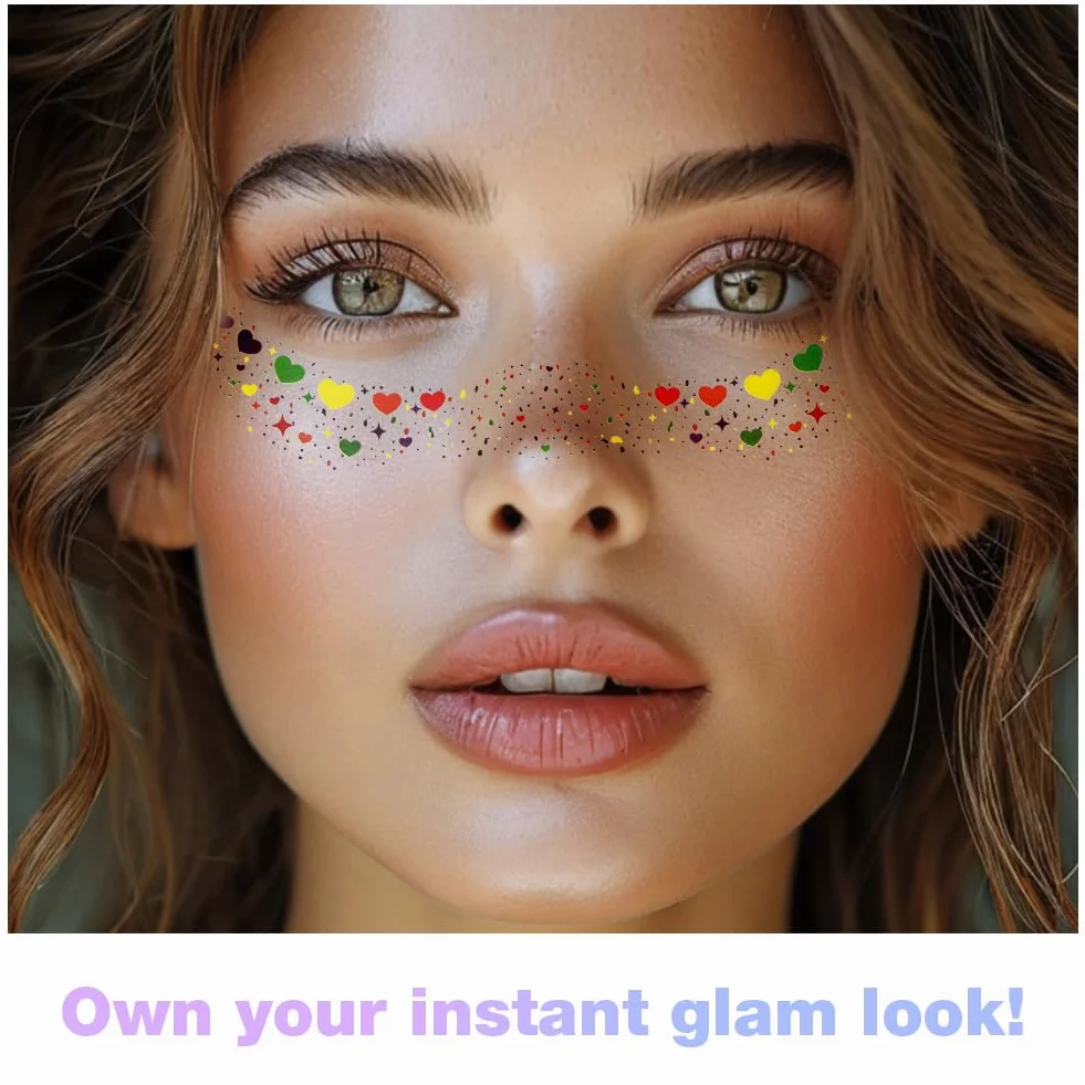 AOOWU 6PCS Lentiggini Glitter Tatuaggio Facciale, Tatuaggi Temporanei Lentiggini, Impermeabili Adesivi Glitterati Impermeabili Dorati, Lunga Durata Per Halloween Carnevale Feste, Facile Da Rimuovere