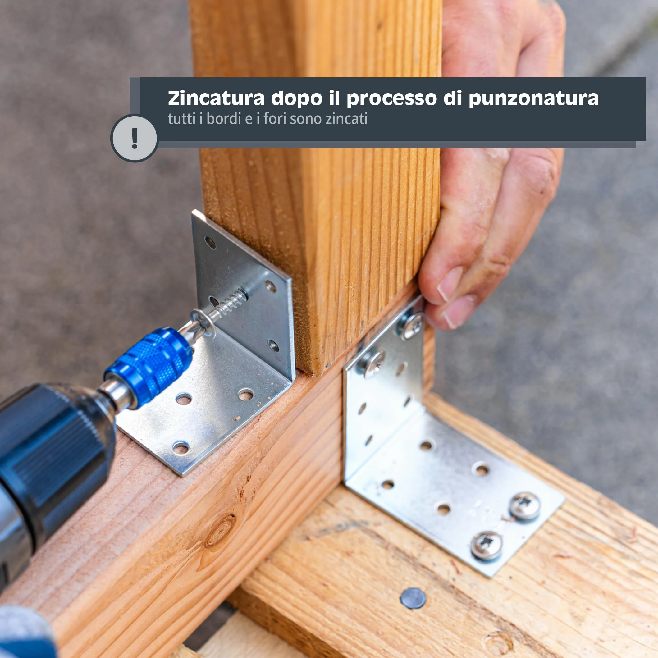 HELPMATE Connettore angolare zincato 60x60x40 mm piastra forata protezione corrosione