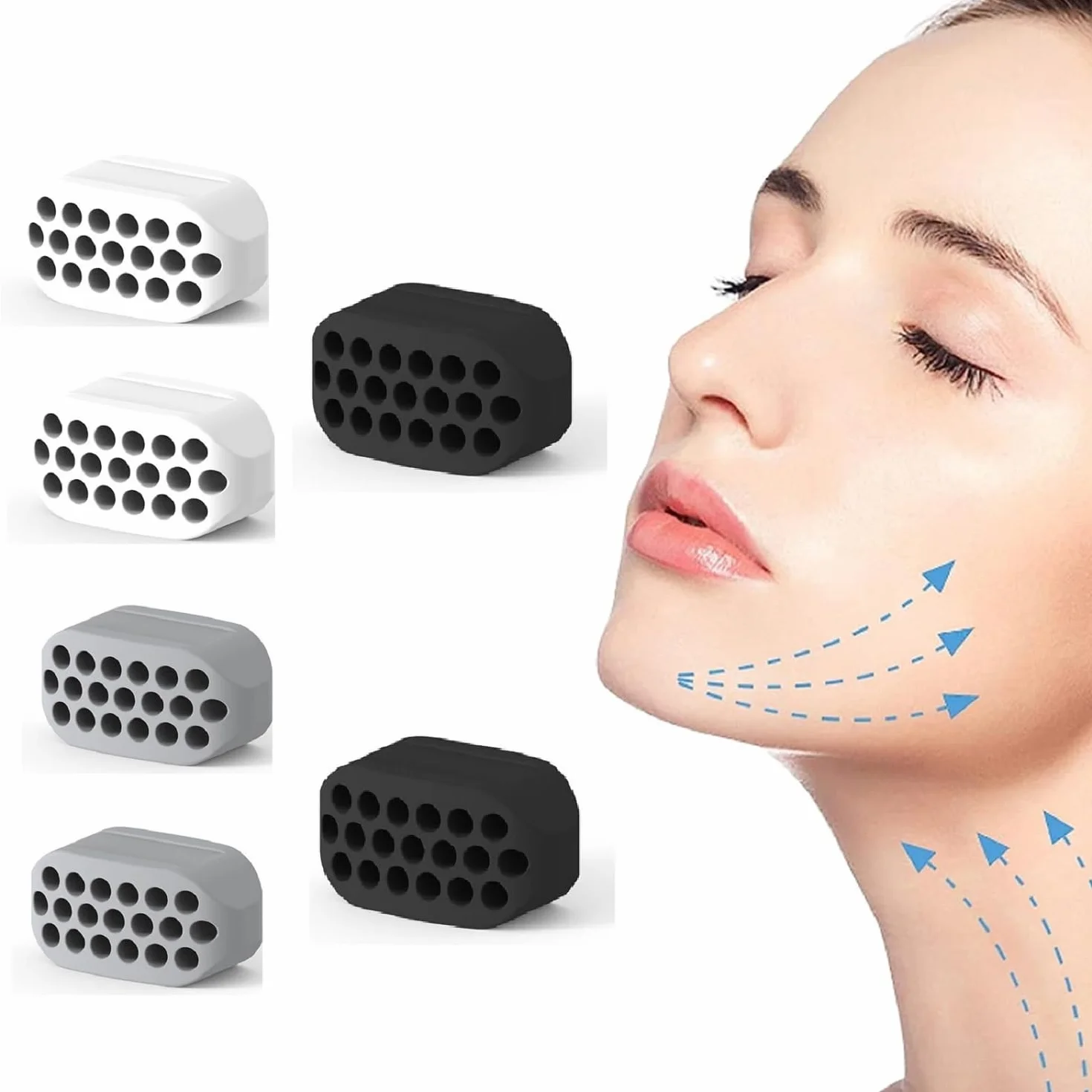 6 Pezzi Allenatore Mascella, Mascella Allenatore Esercizio Uomo Donna, Silicone Jawline Exerciser Allenatore per definire la Forma del Facciale (nero/bianco/grigio)