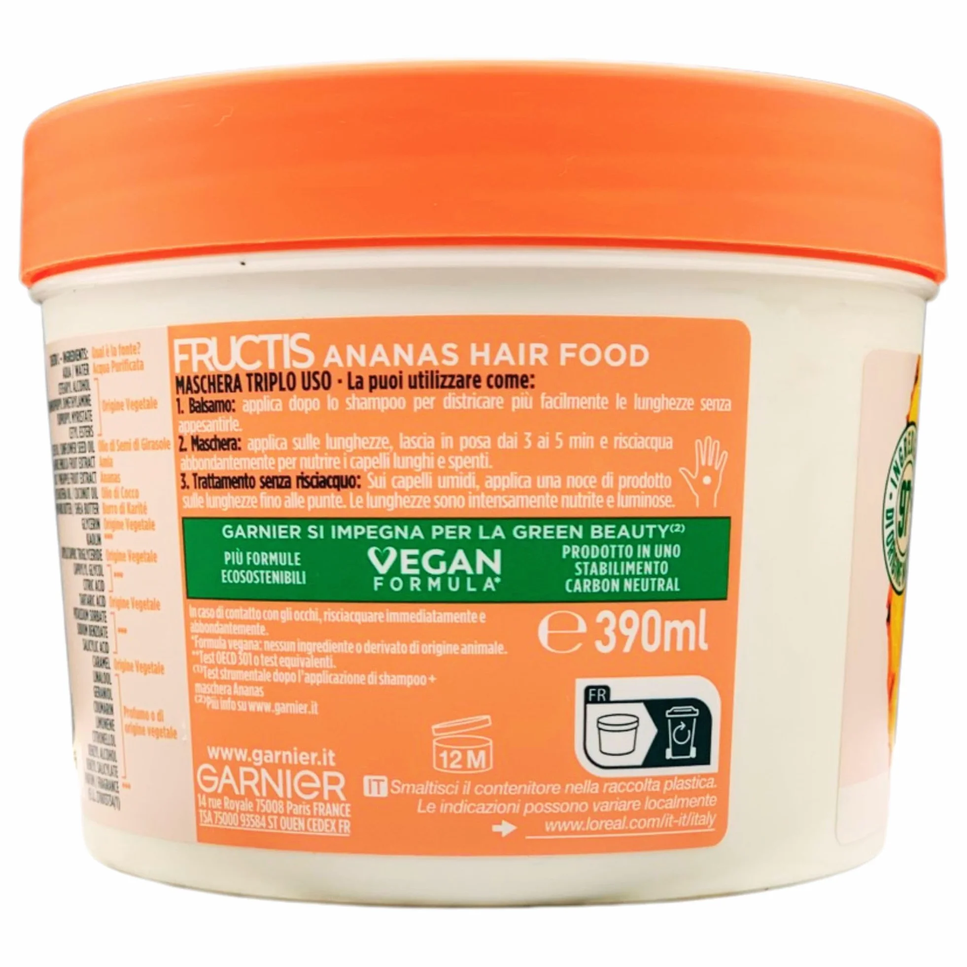 Maschera Triplo Uso, Utilizzabile come Balsamo, Maschera o Trattamento Senza Risciacquo. Ananas Hair Food, Per Capelli Lunghi e Spenti, Lunghezze Luminose, +Nutrienti Attivi 390ml (6 Barattoli)