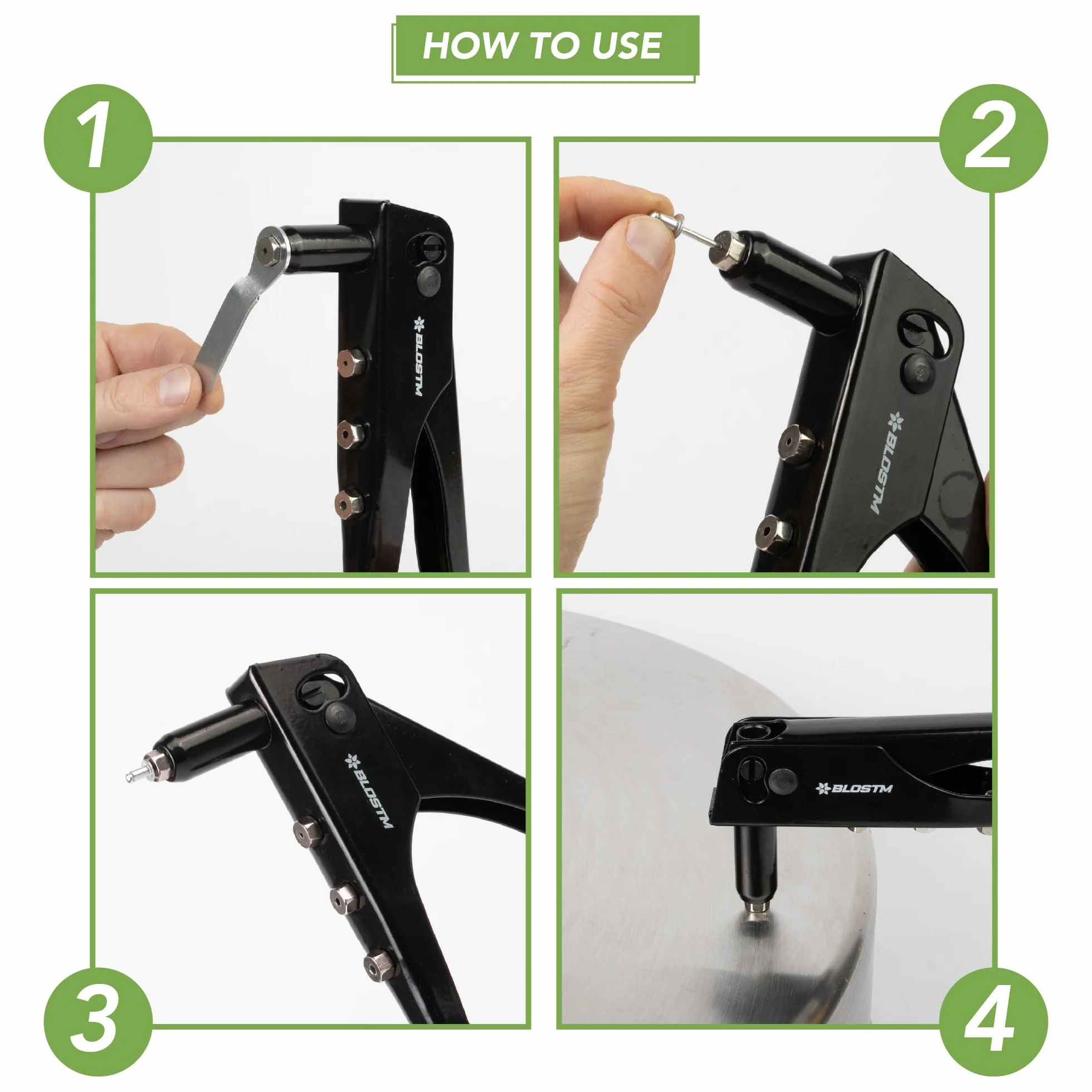 BLOSTM Kit Rivettatrice a Pop 100 Rivetti 4 Misure 2,4-4,8 mm Pistola Rivetti Manuale per Metallo