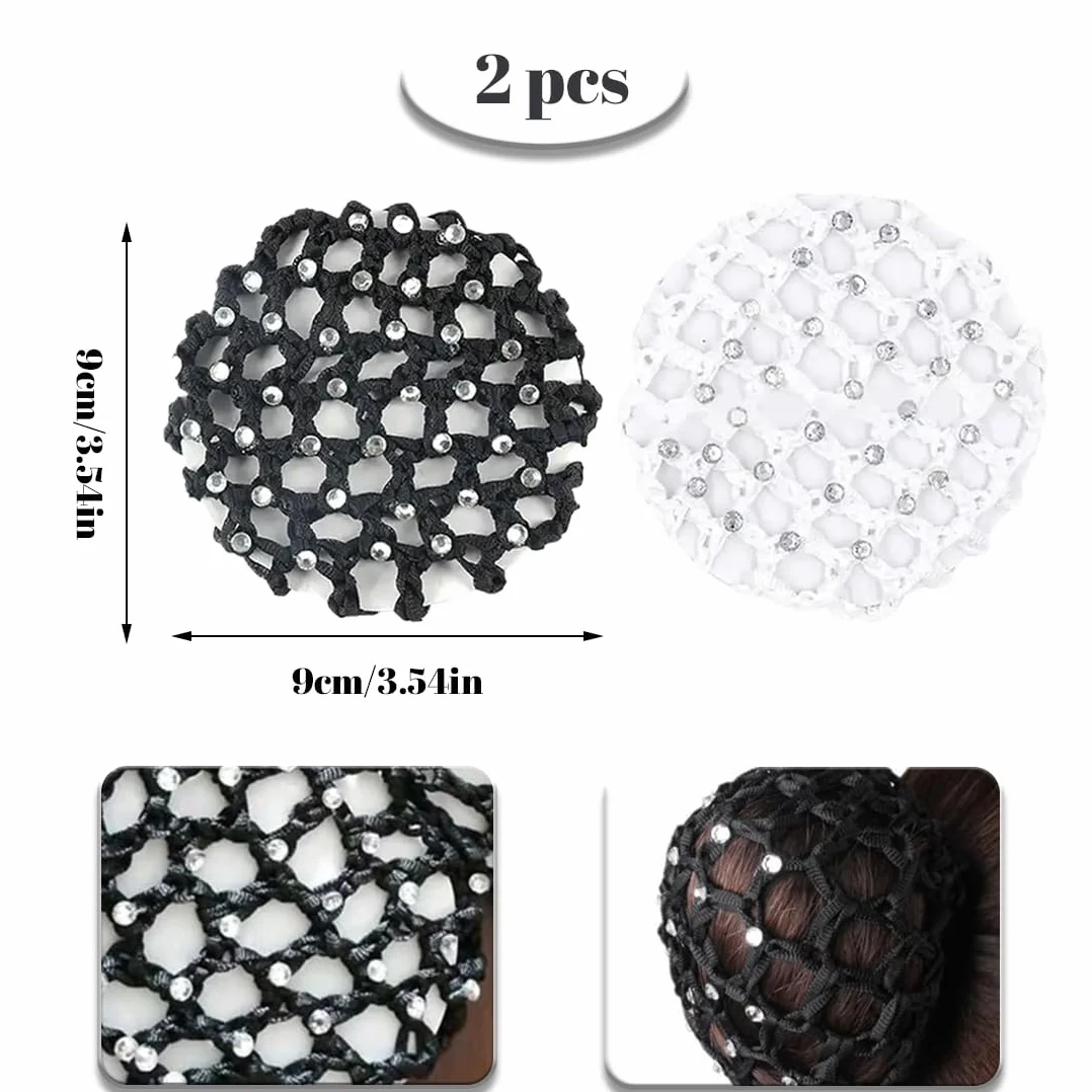 4 pezzi Chignon Retina per Capelli Chignon Bambina con Perline Retine per Capelli,Reti per Capelli Danza,Reti per Capelli Stretch Per Infermiera Assistente di Volo Balletto(nero, bianco)
