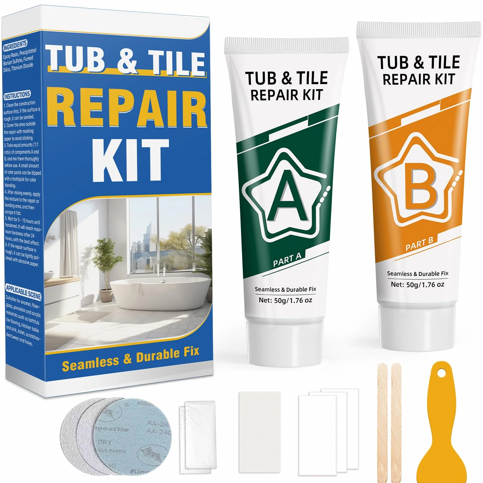 Kit Riparazione Piastrelle Impermeabile per Fibra di Vetro, Porcellana, Ceramica e Smalto