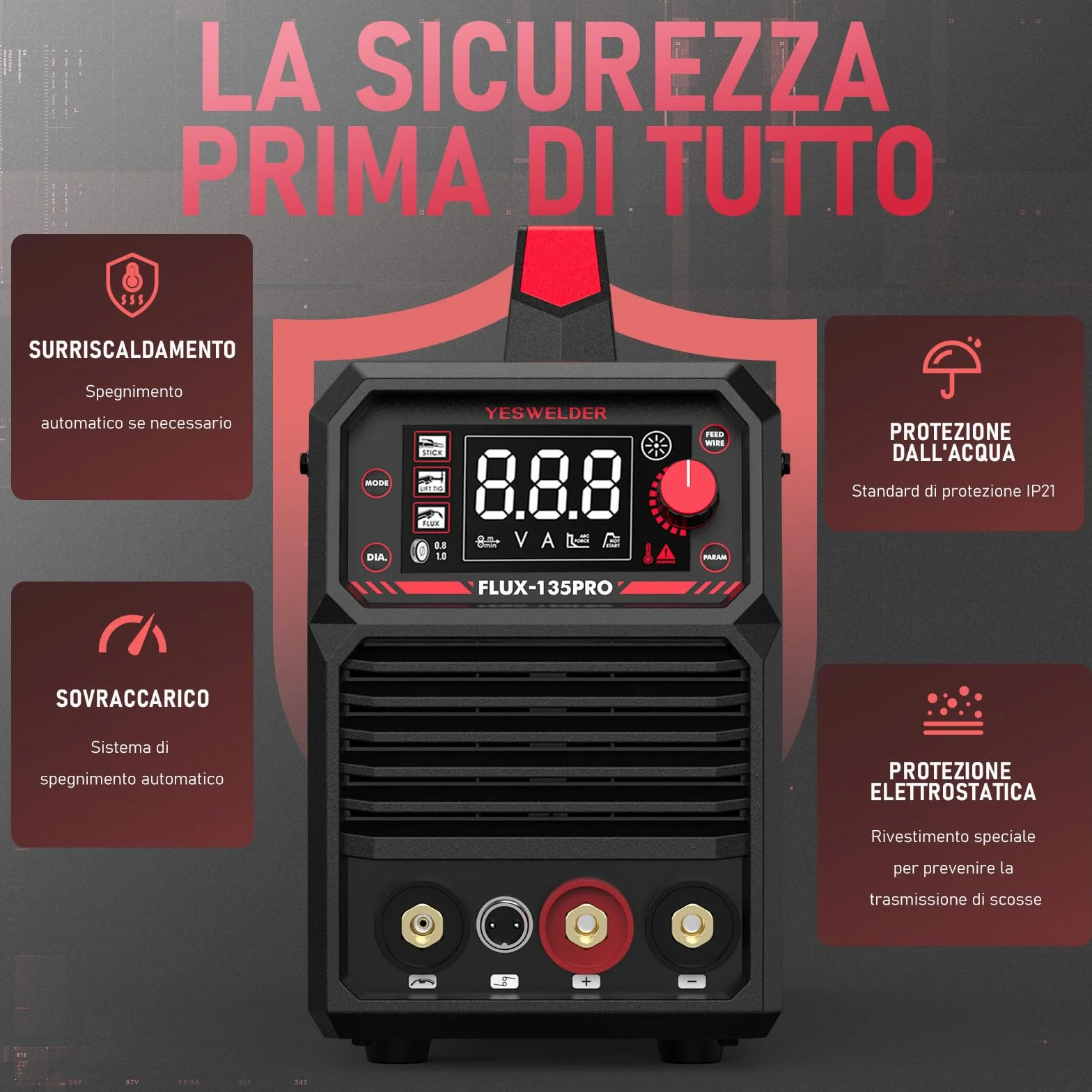 YESWELDER 135Amp Saldatrice MIG Senza Gas 230V 3-in-1 Saldatore LED con 2 Confezioni Filo