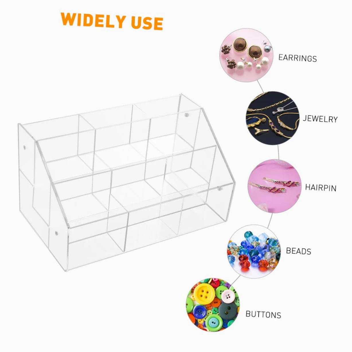 Organizer Cosmetici in Acrilico a 3 Livelli 9 Scomparti | Espositore Trasparente, per Pennelli e Accessori, Uso Professionale e Decorativo