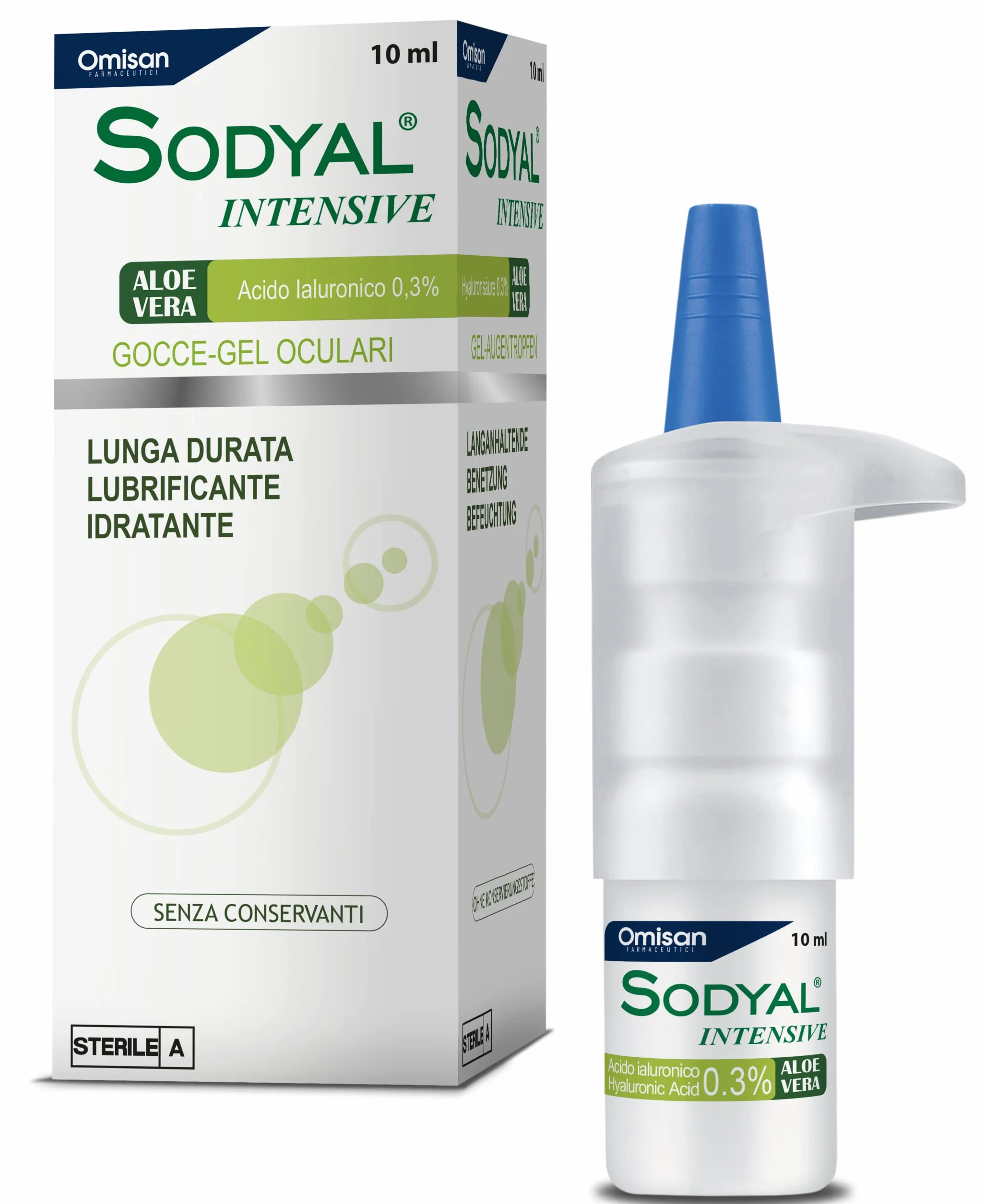 Sodyal Intensive Gocce-Gel - Lubrificante di lunga durata ed idratante. Gocce oculari con Acido ialuronico ed estratti naturali di Aloe vera - 10 ml