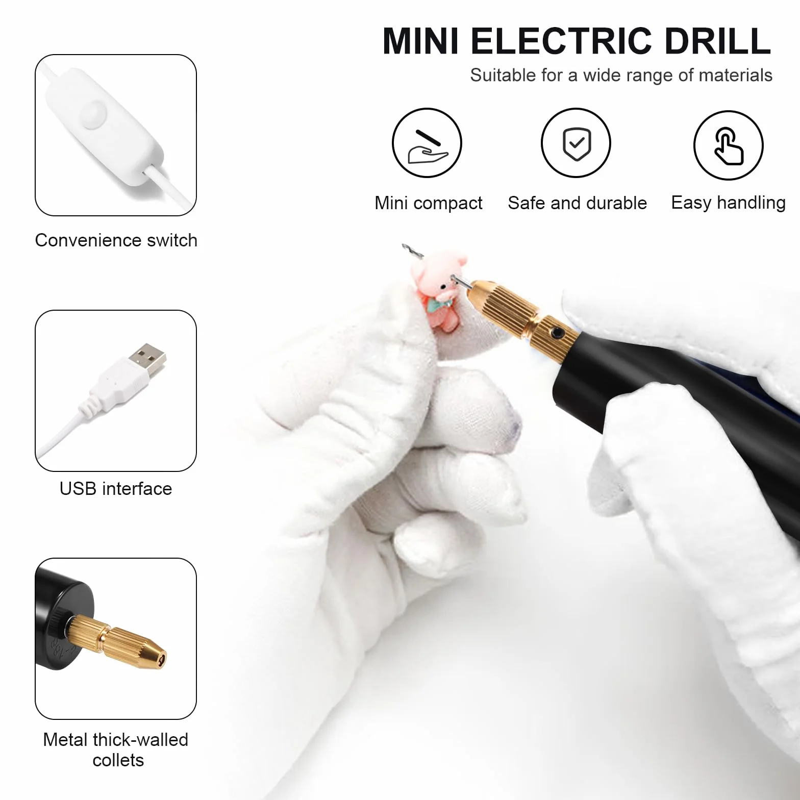Mini Trapani Elettrici Portatile 5V Ricaricabile con 9 Pezzi Trapano USB Foratura Legno Plastica