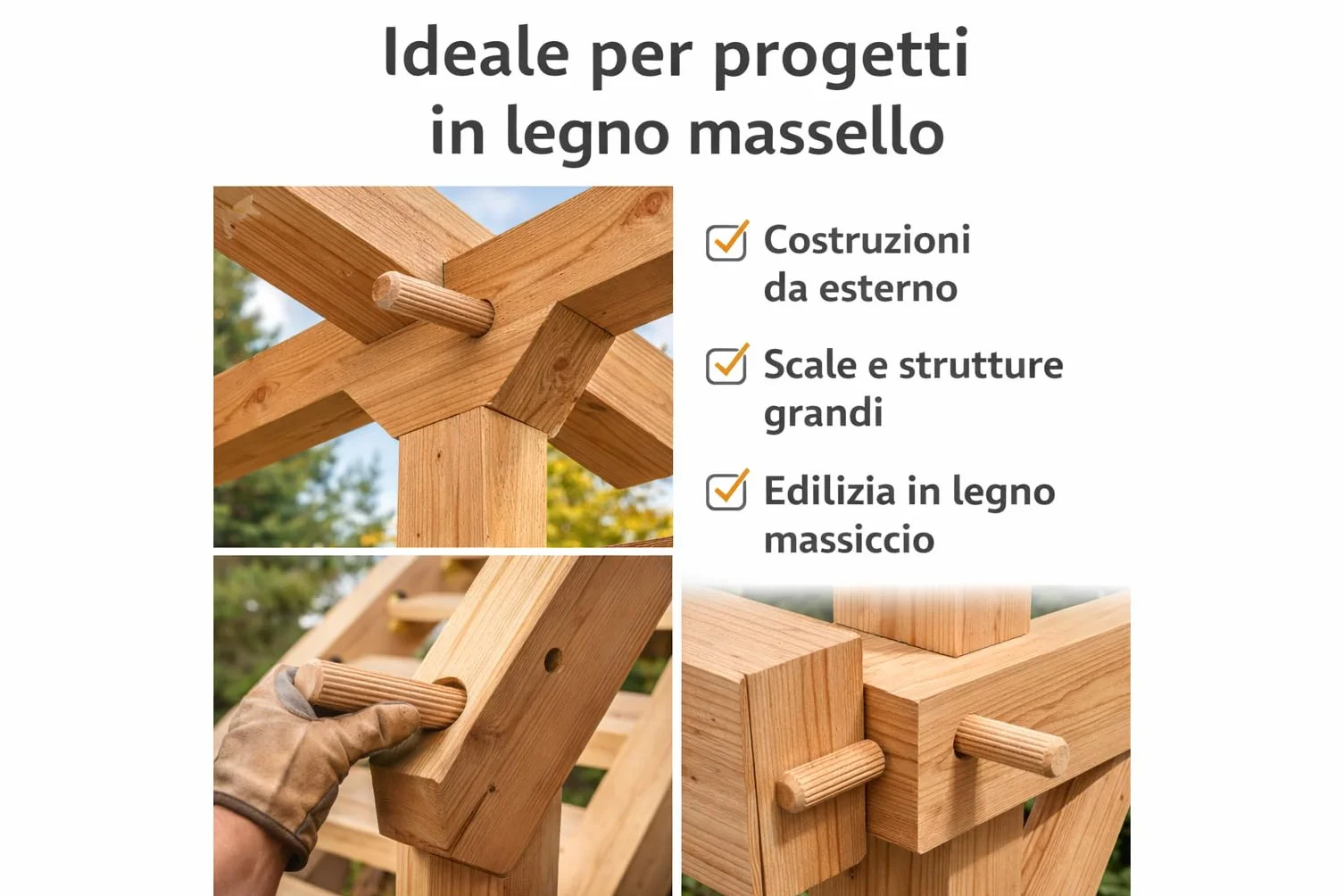 Perni di Giunzione in Legno di Faggio 24 Spine 16 x 140 mm Scanalate per Carpenteria e Strutture in Legno Massello