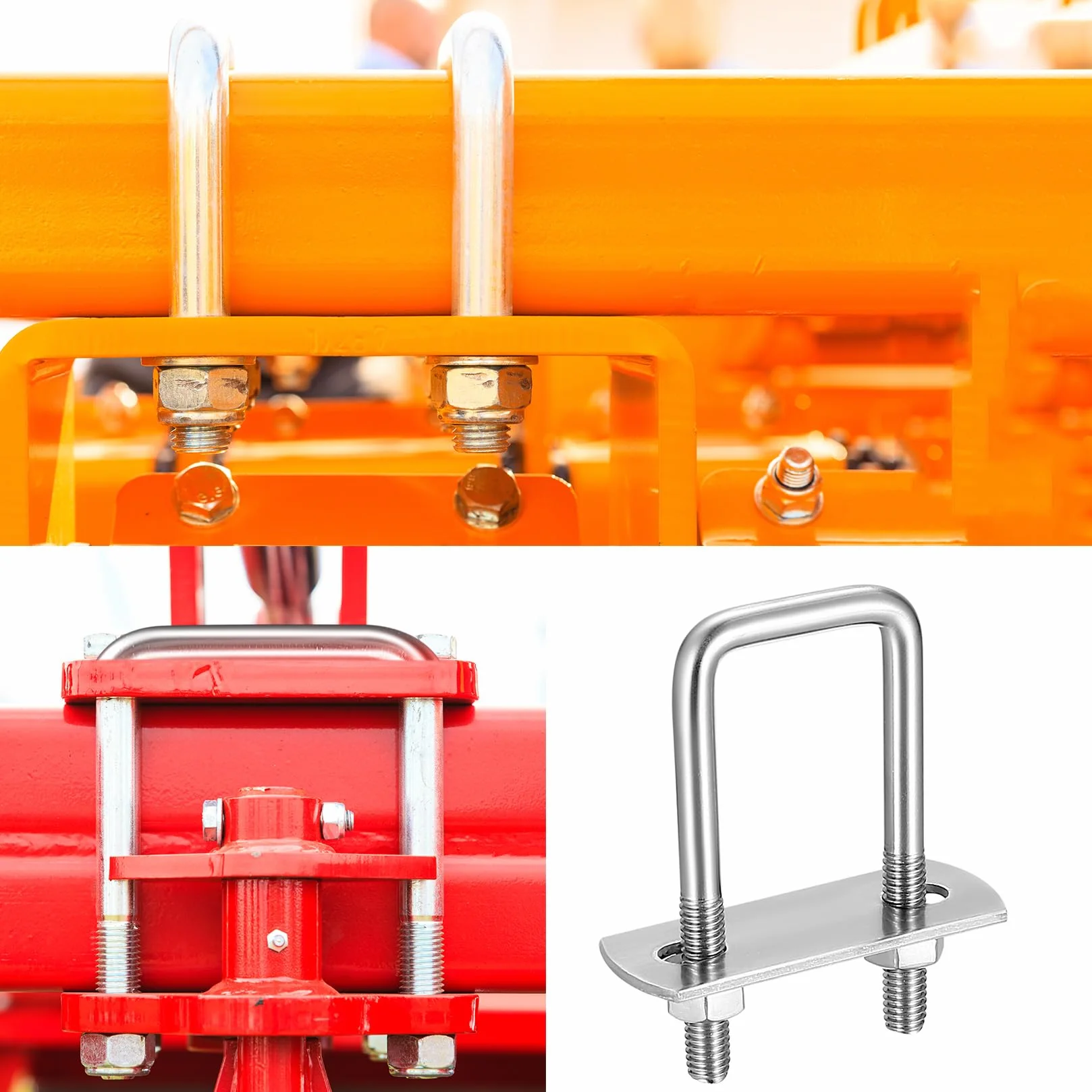 Bulloni a U Quadrato M6 Acciaio Inox 6 Pezzi con Piastra e Rondelle, 70x25mm per Tubo