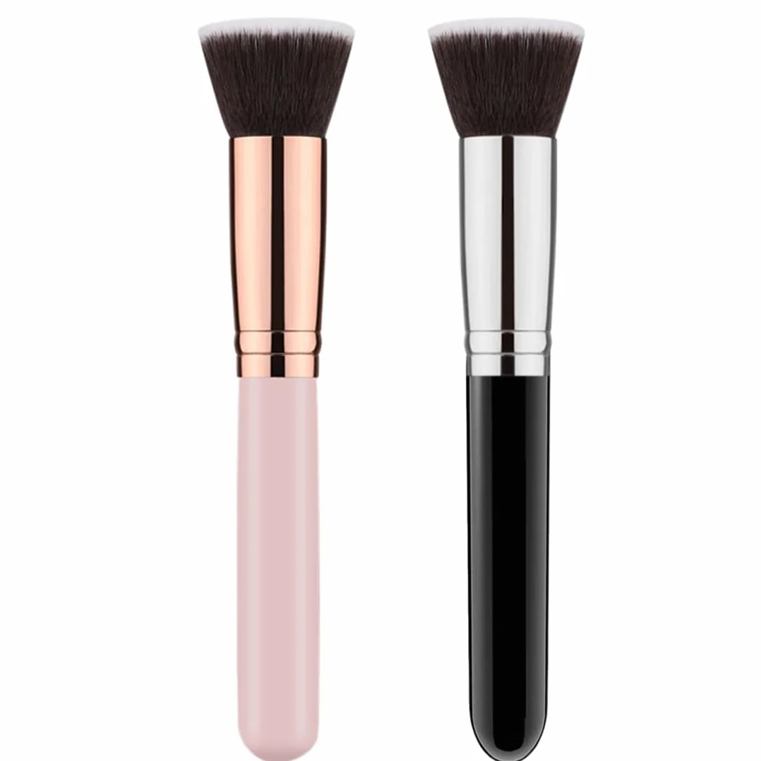 2 Pezzi Pennello Fondotinta, Pennelli Trucco con Punta Piatta per Lucidare, Applicare Fondotinta, Arrossire, Contouring Creme