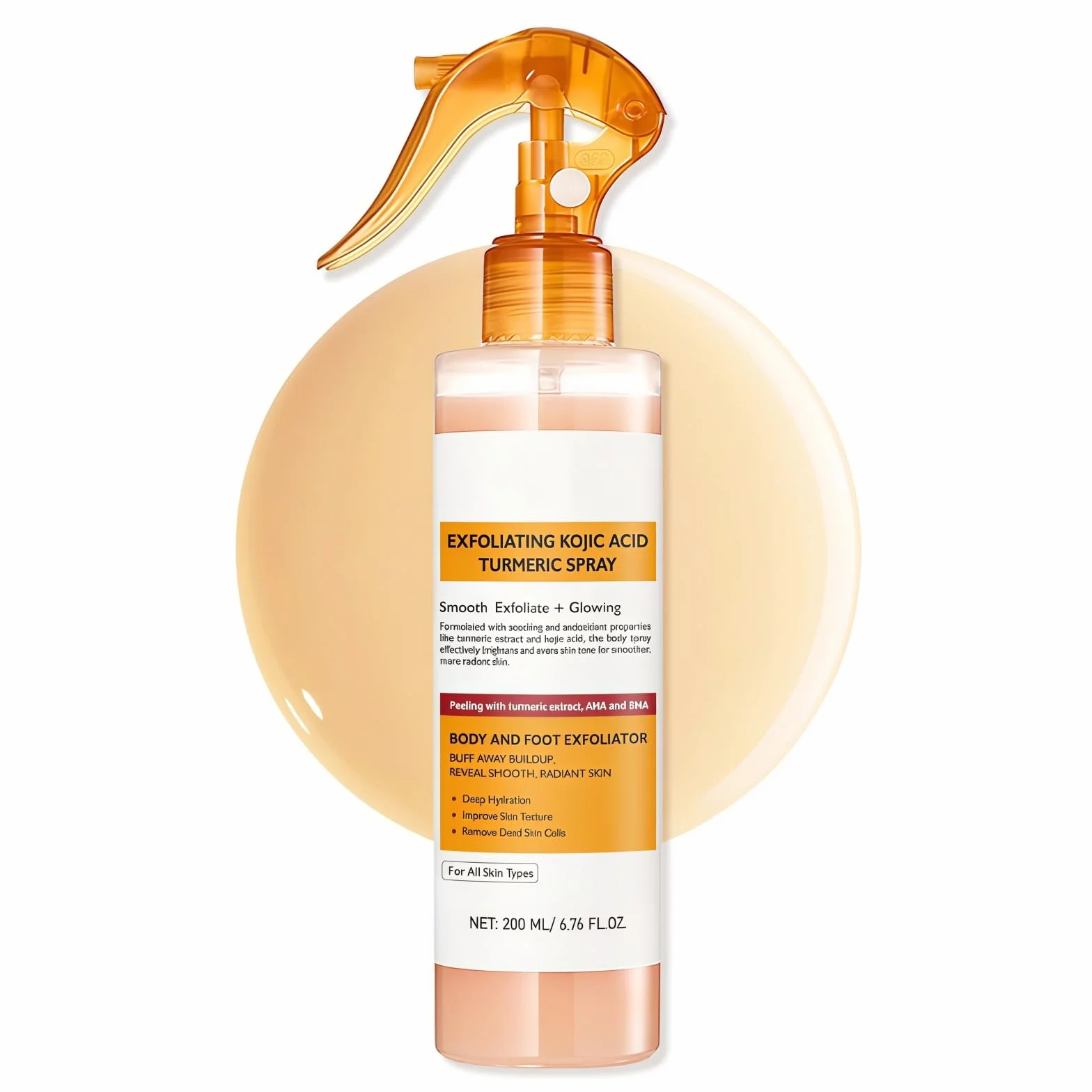 Pure Skin Peel Shot – Kojic Acid & Turmeric Spray, spray delicato per il viso e peeling per il corpo con AHA & BHA, cura del corpo leggera per una pelle liscia e liscia, 200 ml