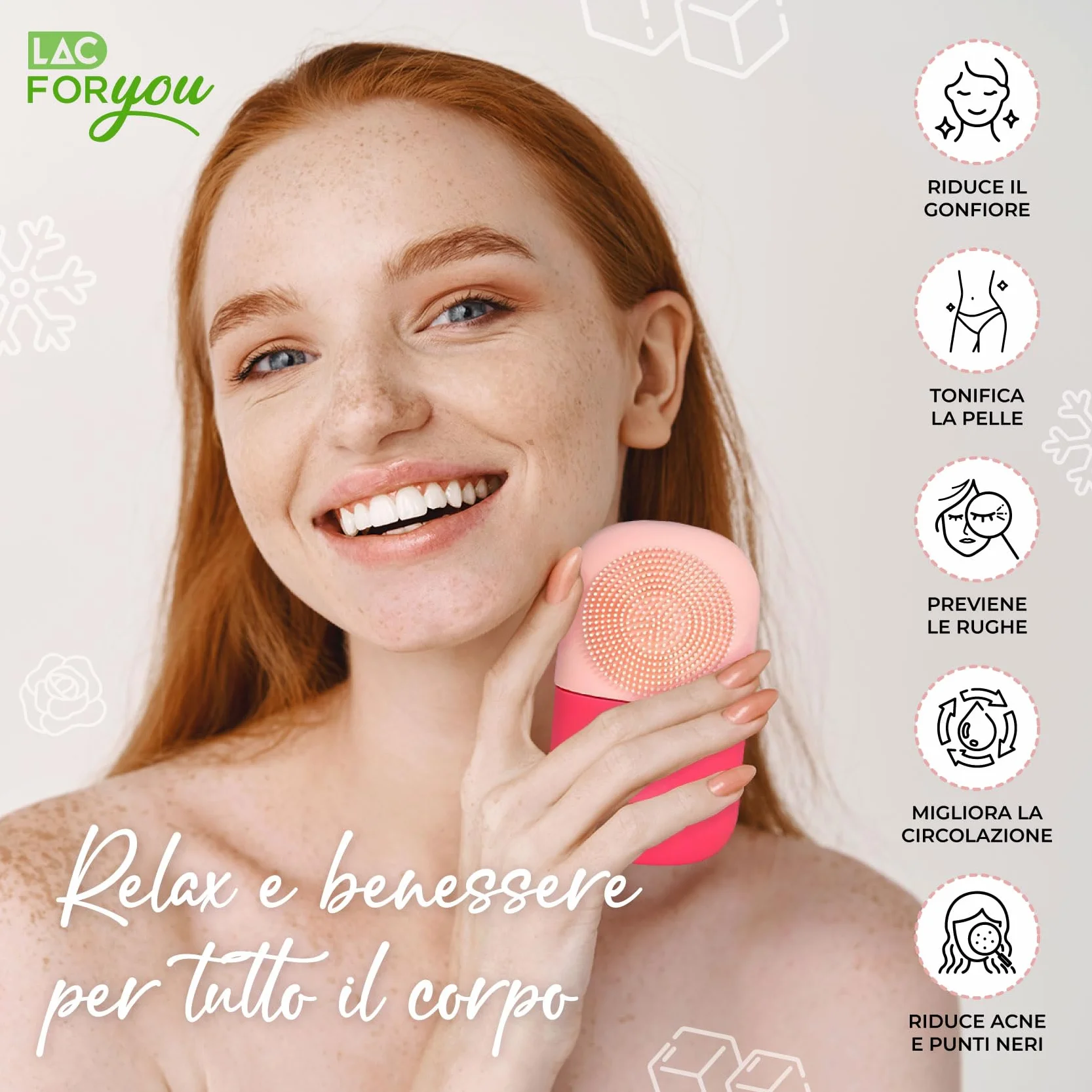 LAC FOR YOU Ice Roller Viso - Rullo Ghiaccio + Spazzola Pulizia Viso - Skincare Accessori per Ridurre il Gonfiore e Restringere i Pori