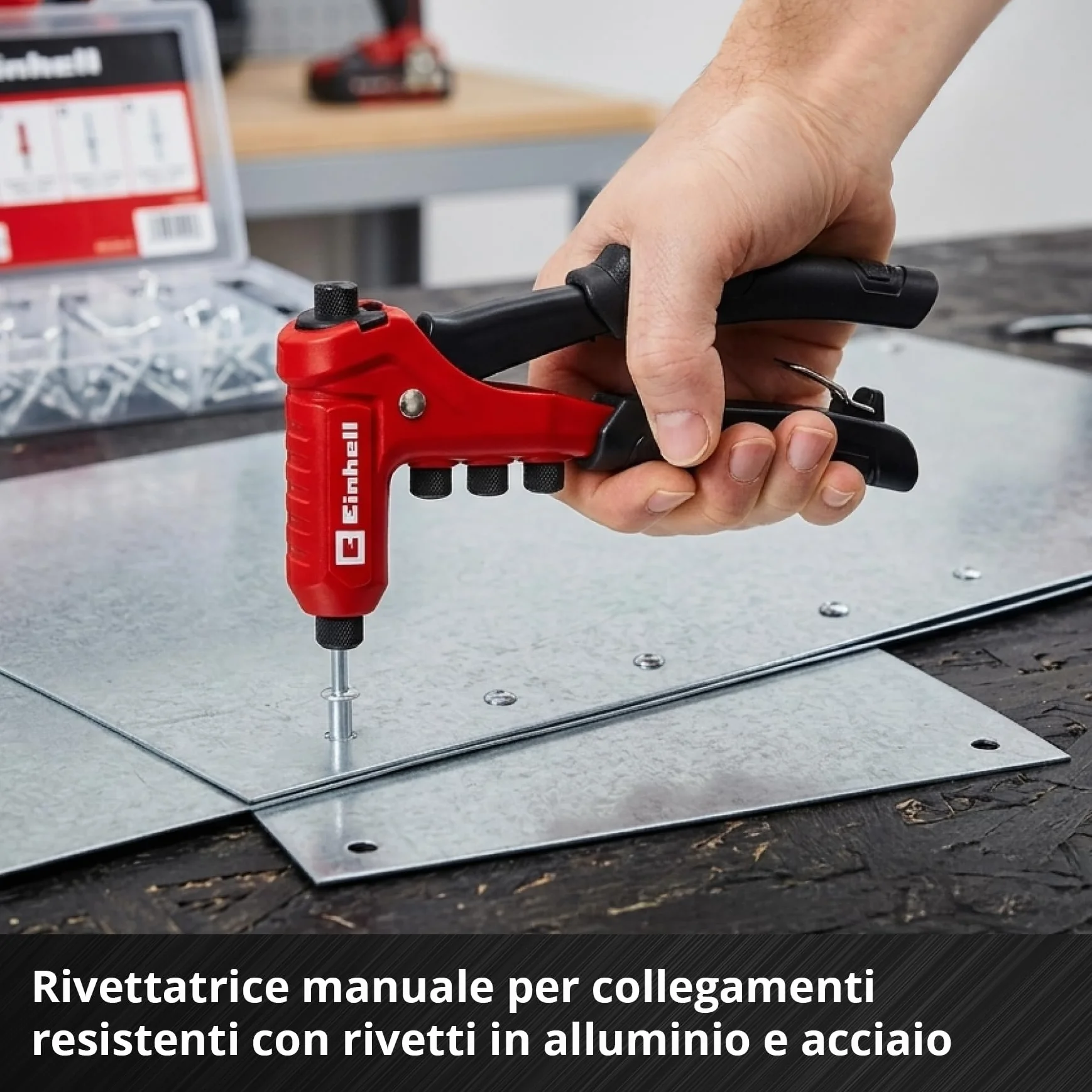 Einhell Pinza Rivettatrice Set 100 Rivetti 4 Ugelli Valigetta