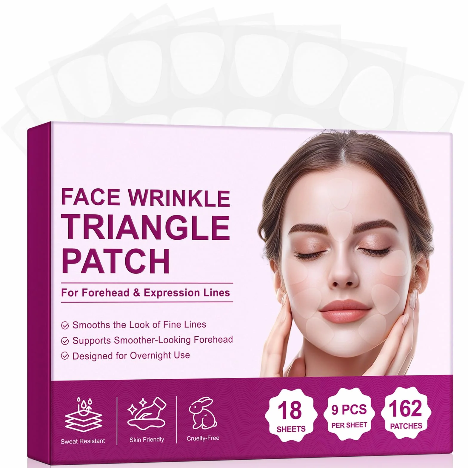 162 Cerotti Antirughe Viso e Fronte, Patch Antirughe Trasparenti per Donna, Trattamento Notturno per Linee Sottili, Rughe Nasolabiali e Contorno Occhi, Effetto Lifting Naturale