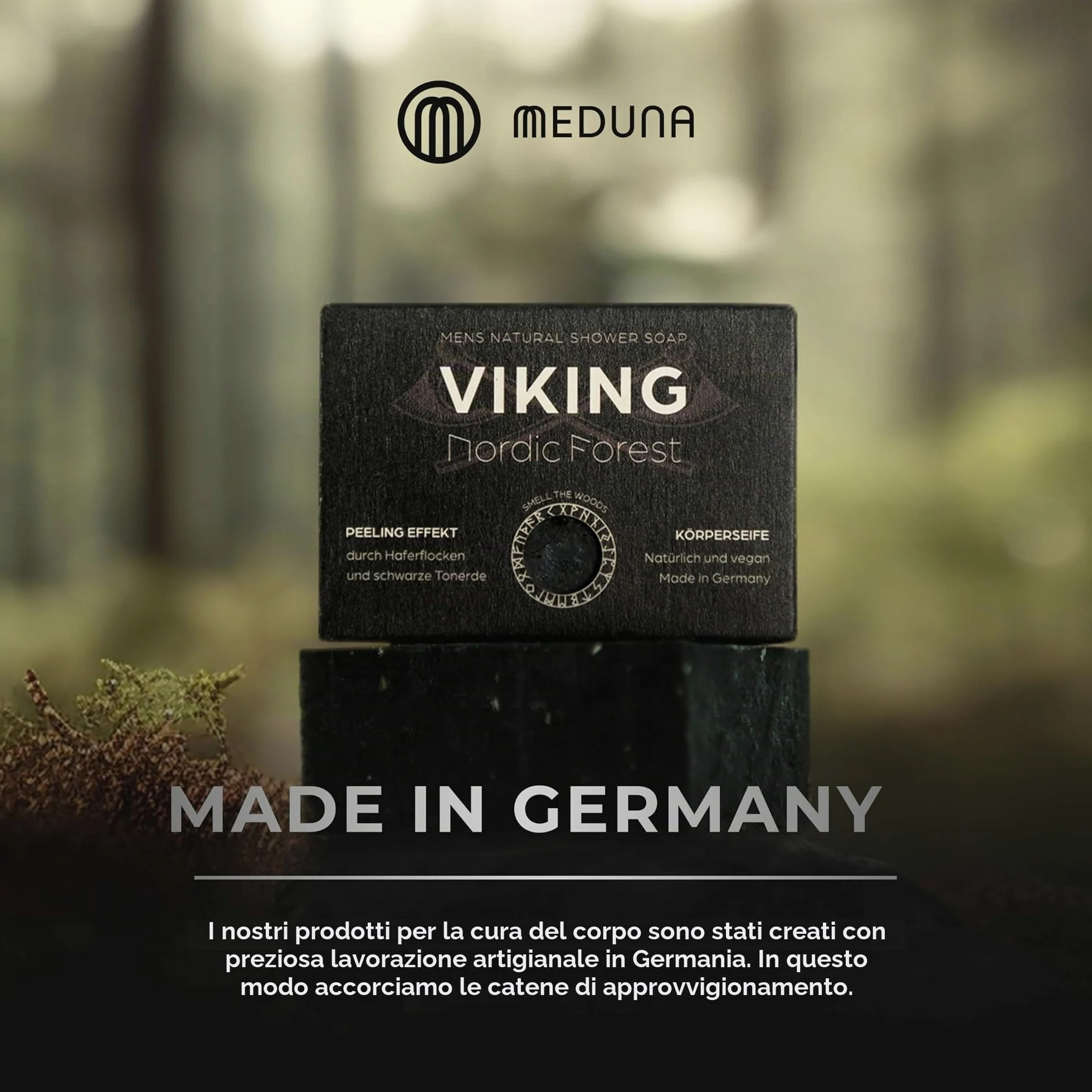 Viking Nordic Forest, confezione da 5 saponi esfolianti da uomo, Natural Shower Soap, cosmetici naturali, sapone naturale, 100 g, senza additivi chimici, vegano, senza sperimentazione sugli animali,