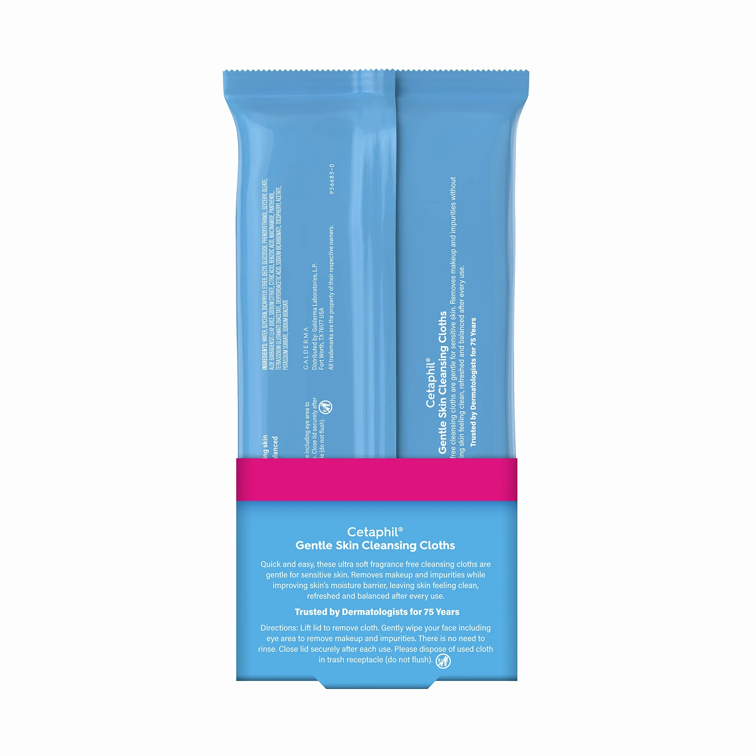 Cetaphil Salviette detergenti per viso e corpo, confezione da 50, confezione doppia, per pelli sensibili e secche, chiusura a scatto, ideali per palestra, viaggi, auto, ipoallergeniche, senza profumo