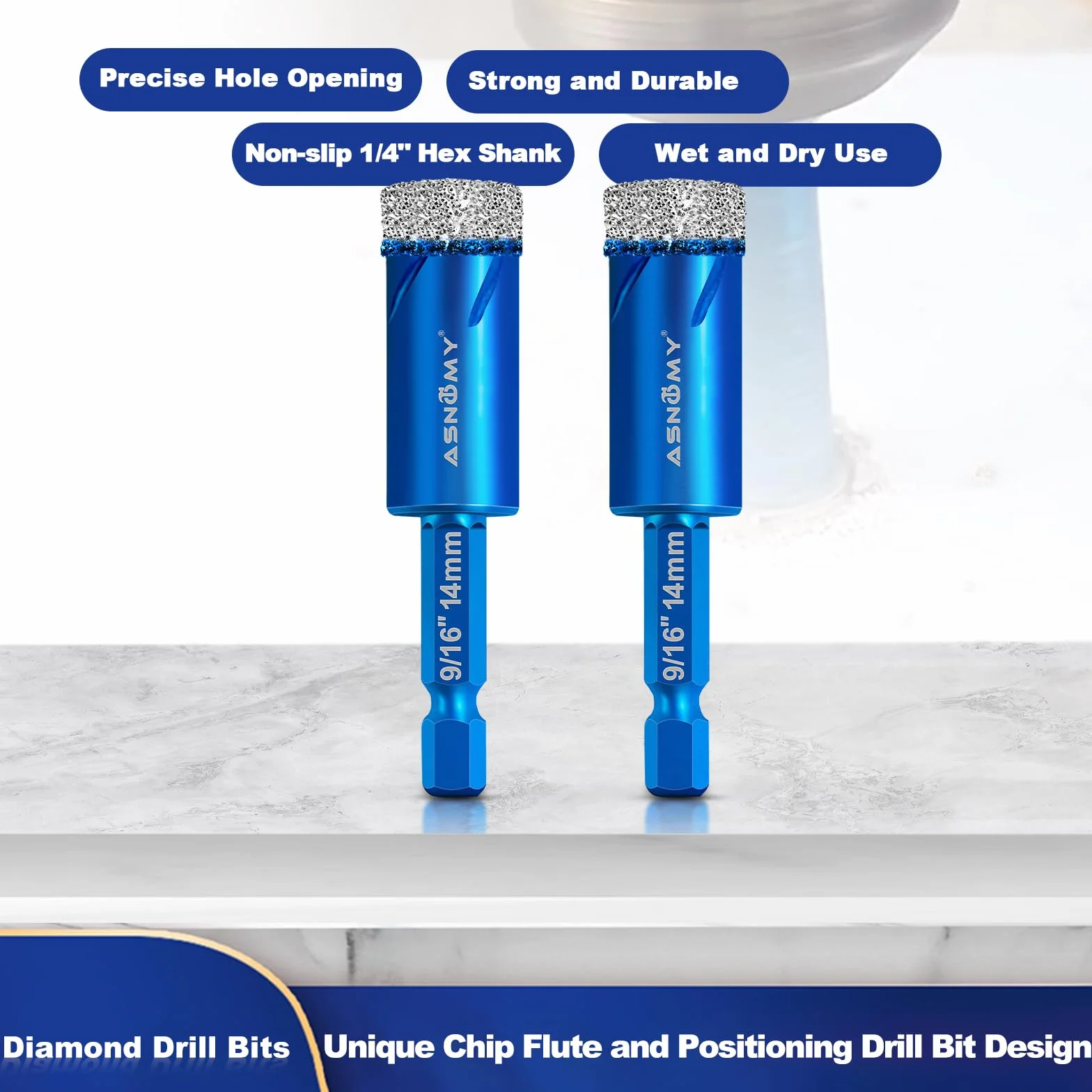ASNOMY 14mm Broca de diamante Porcelanico para azulejos cerámica vidrio piedras