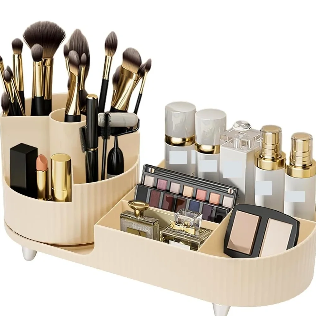Porta Trucchi,Toeletta Organizzatore di Pennelli per Trucco Rotante A 360° Organizzatore di Cosmetici Scatola per Trucco Durevole Adatta A Pennelli per Cosmetici Rossetti Multifunzione(B)