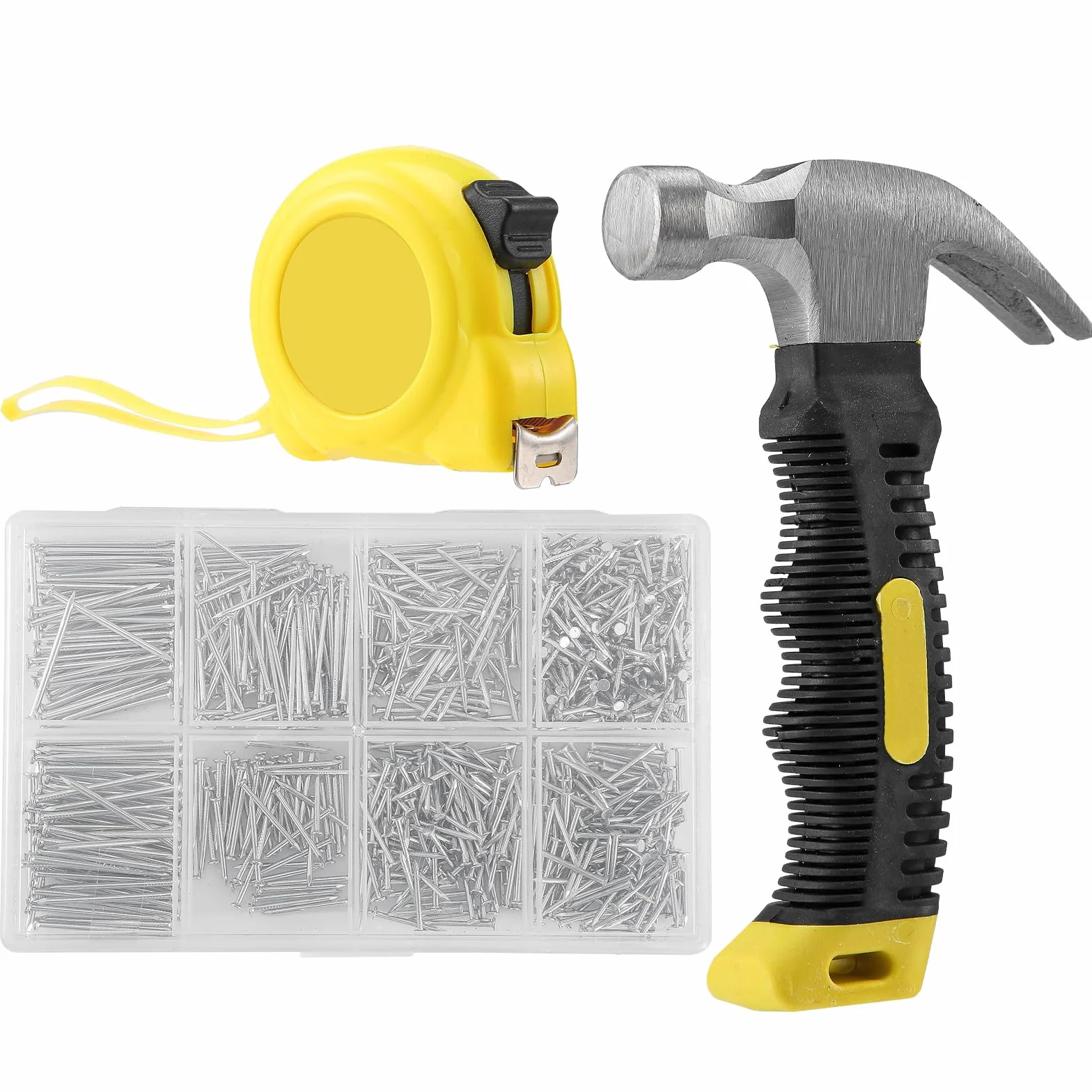 Kit 900 Chiodi in Acciaio 8-in-1, Martello Mini Carpentiere 282g, Metro a Nastro 3m - Fai-da-Te
