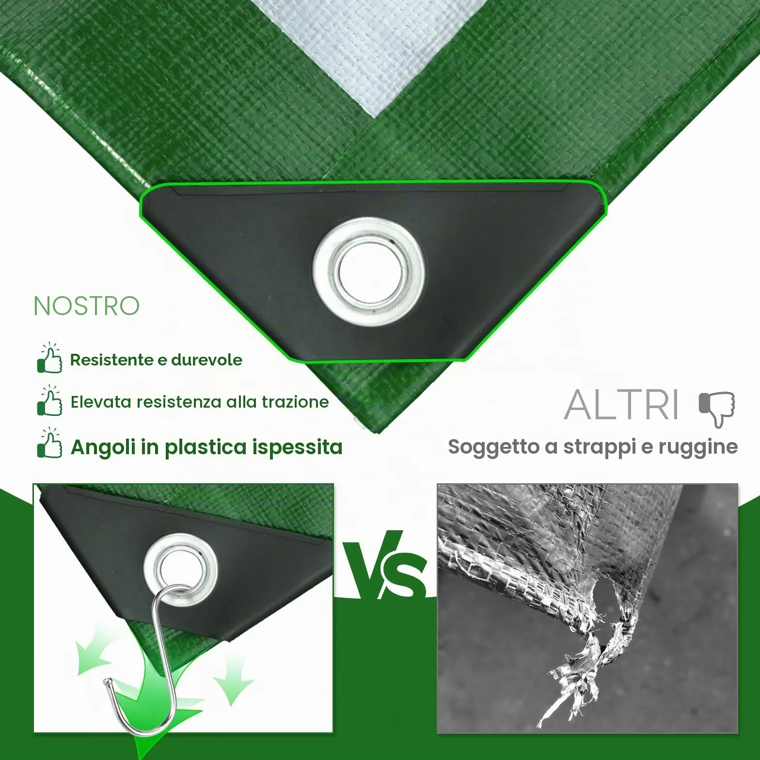 Velway Telo Impermeabile da Esterno 2x3m 100 g/m² Telone con Occhielli Rinforzati Resistente ai Raggi UV Verde