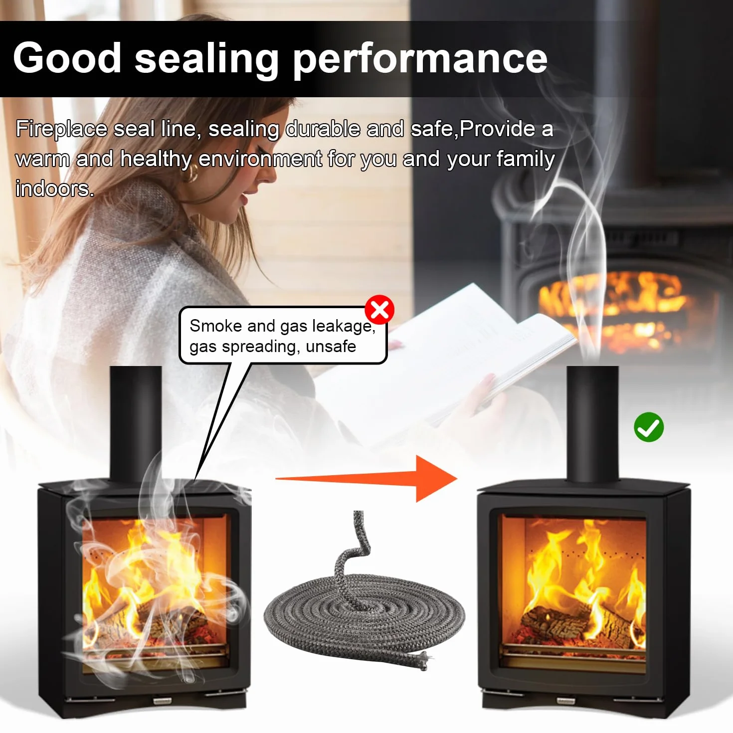 Guarnizione Stufa a Pellet 8 mm x 2.5 m Fibra di Vetro per Camino e Porta Forno
