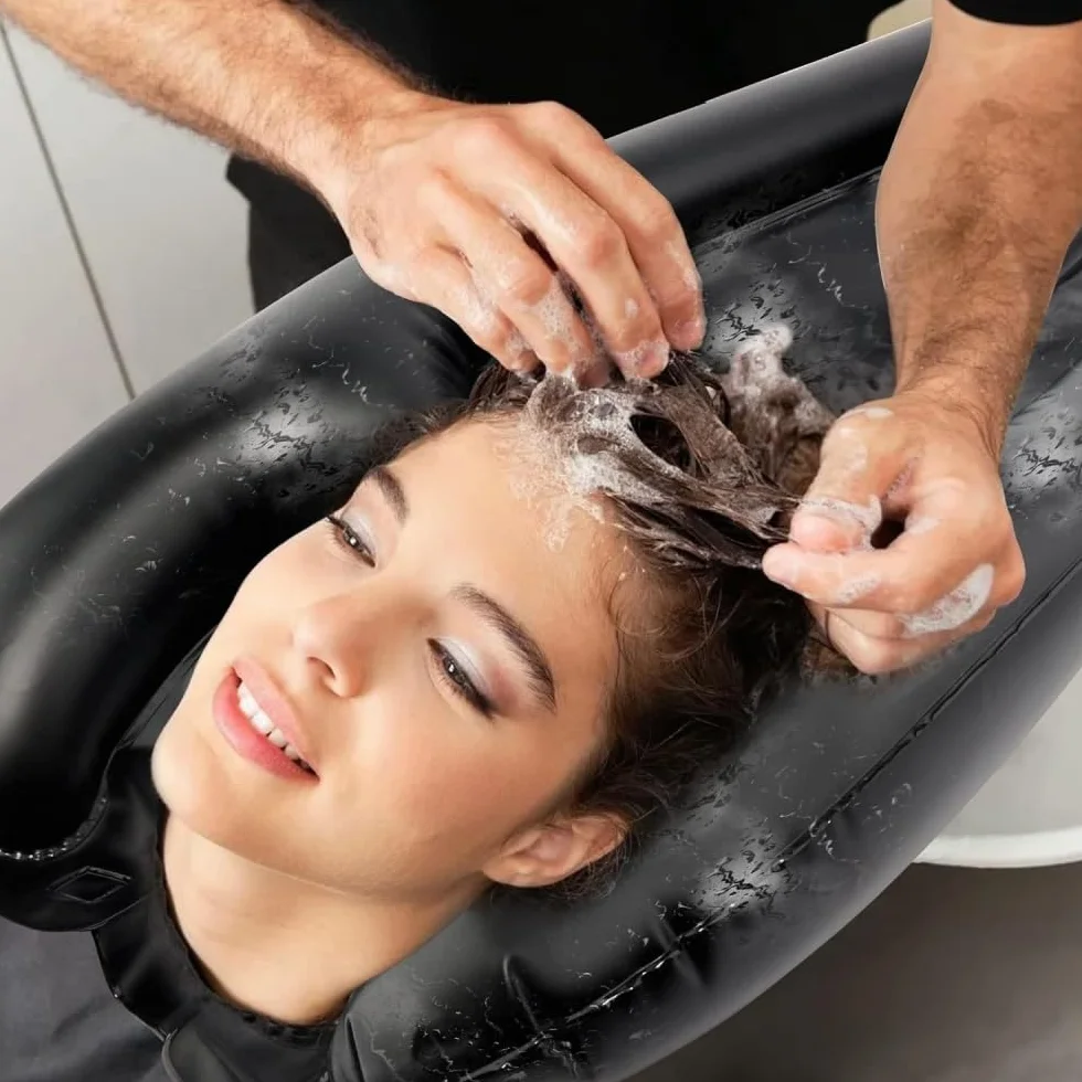 Lavacapelli da Viaggio Pieghevole, Poggiatesta per Lavare Capelli Lavandino Casa, Per Testa Anziani, Donne Incinta, Bambini, Infortunati nero