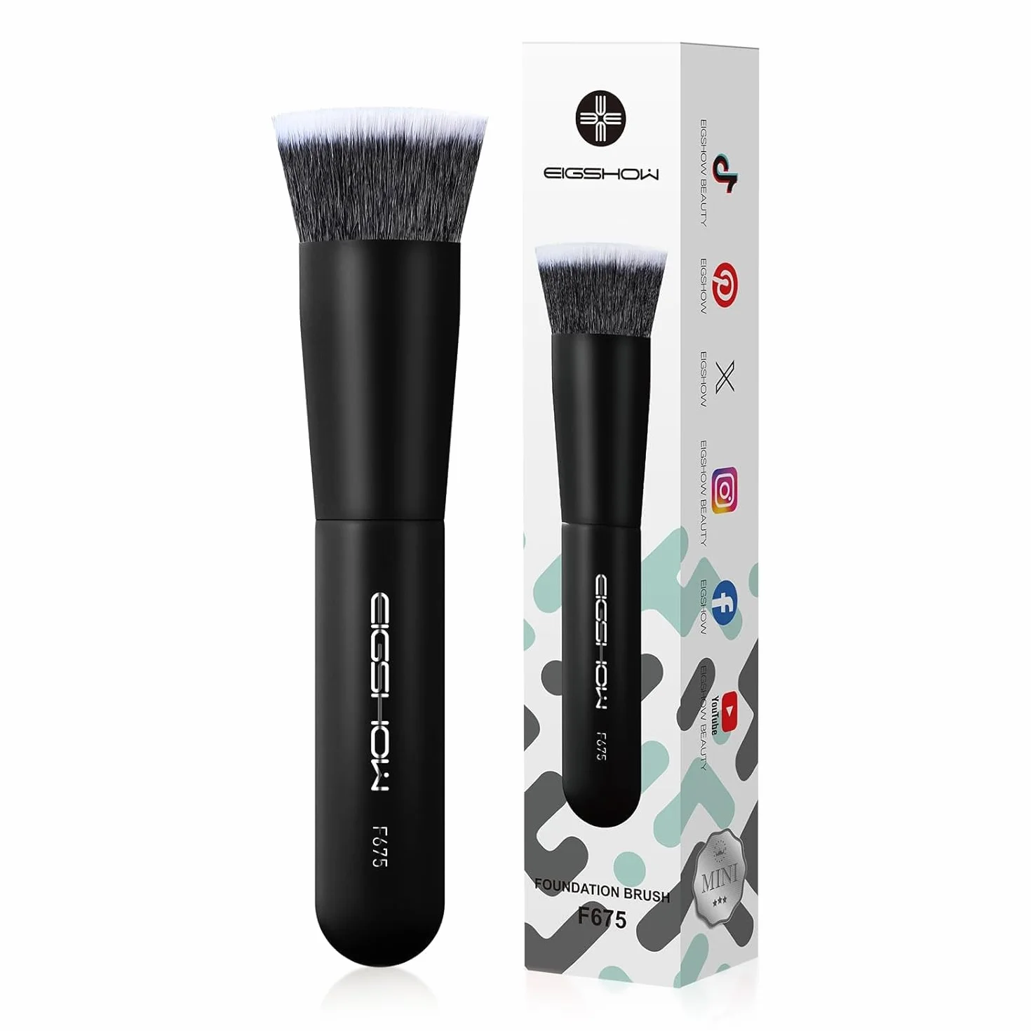 EIGSHOW Pennello da fondotinta da viaggio, pennello Kabuki premium formato tasca per fondotinta liquido, crema e polvere e correttore, con setole vegane ultra morbide e dense (Nero opaco)