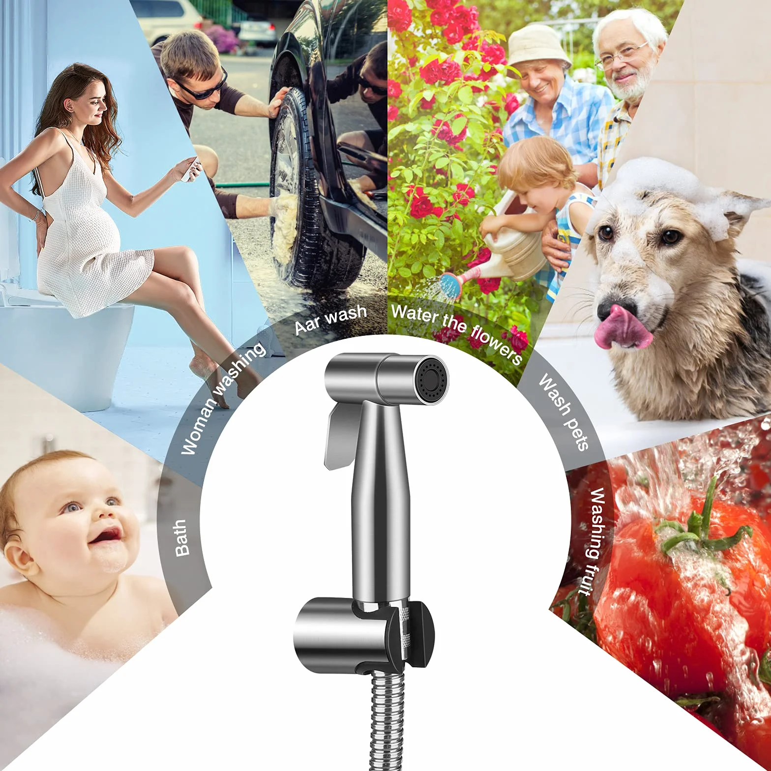 Doccetta per Bidet a Mano in Acciaio Inox 1.5M Tubo Flessibile Staffa a Muro Set Completo Doccia Bidet
