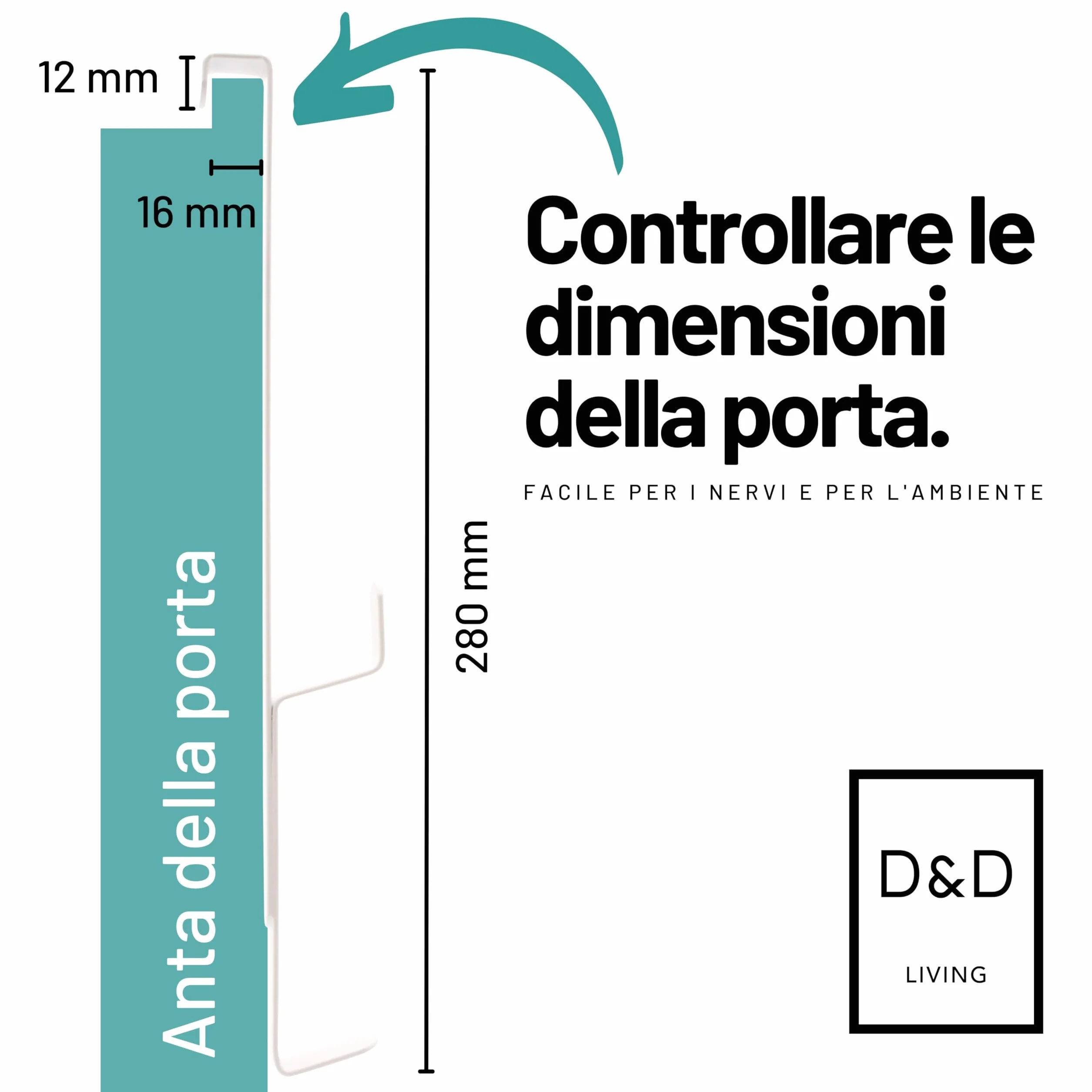D&D Living Ganci per Porta da Appendere 16 mm 4x Doppio Gancio per Guardaroba Bianco