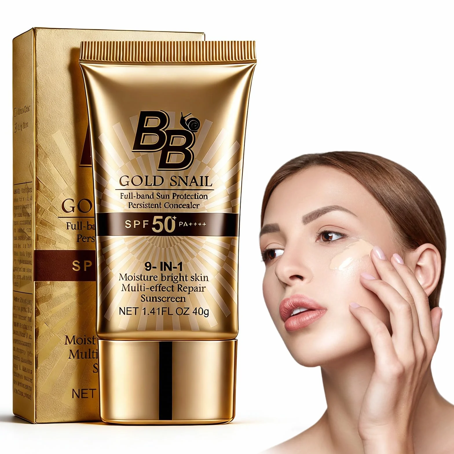 BB Cream Viso SPF 50,Crema Colorata Naturale Con Bava Di Lumaca,Alta Coprenza E Idratazione 24h,Effetto Anti-Lucidità,Fondotinta Compatto Con Protezione Solare,40g,01# Naturale