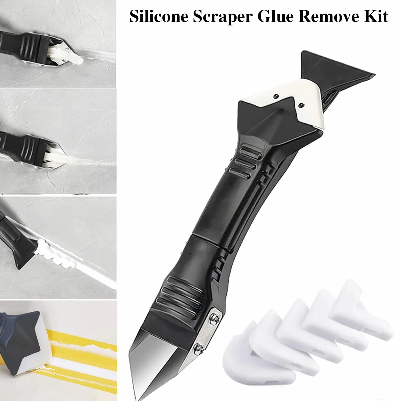Strumento Rimozione Silicone 5 in 1 Raschietto Kit Spatola per Sigillante Applicatore