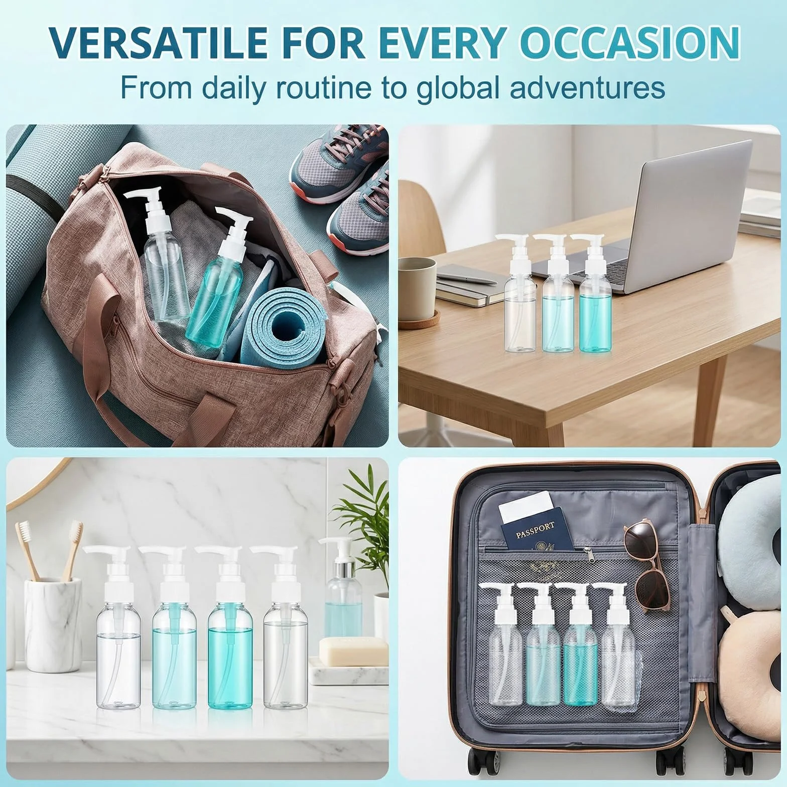 6 Pezzi Distributore a Pompa Airless 50ml, Flacone a Pompa Vuoto in Plastica Trasparente, Distributore di Crema & Sapone, Inclusi 3 Imbuti & 1 Etichetta, Ideali per Cosmetici, Shampoo & Crema