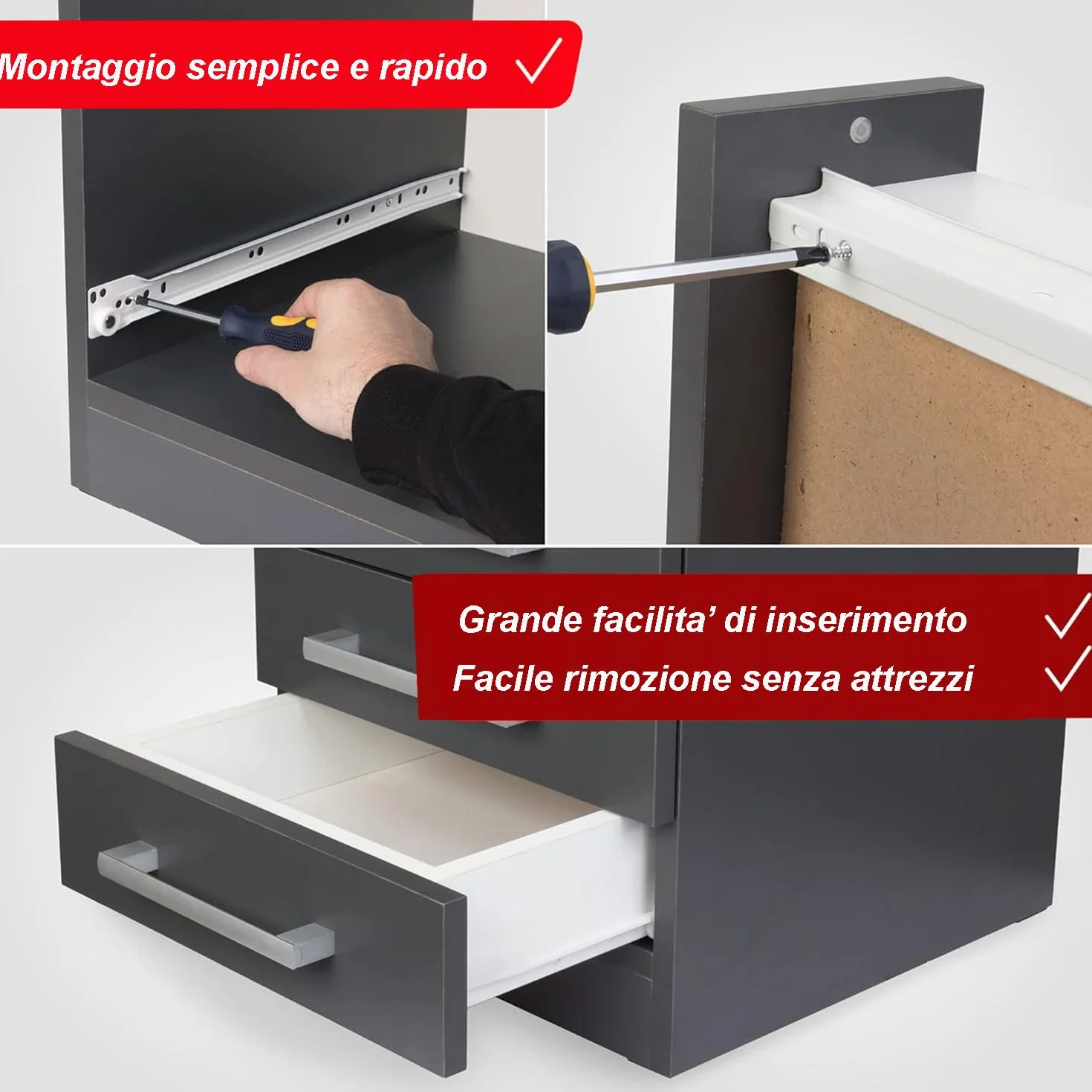 Coppia guide di scorrimento per cassetti 25 kg cm 50 bianche