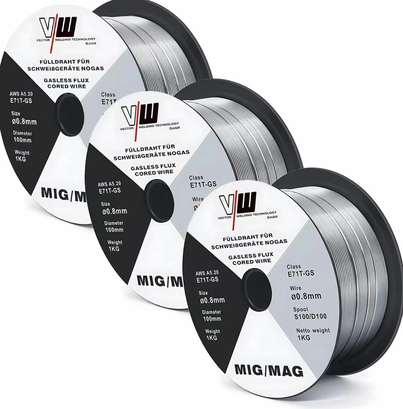 VECTOR WELDING Filo Animato E71T-GS 0,8mm 3KG Bobina MIG MAG D100 Saldatura Universale