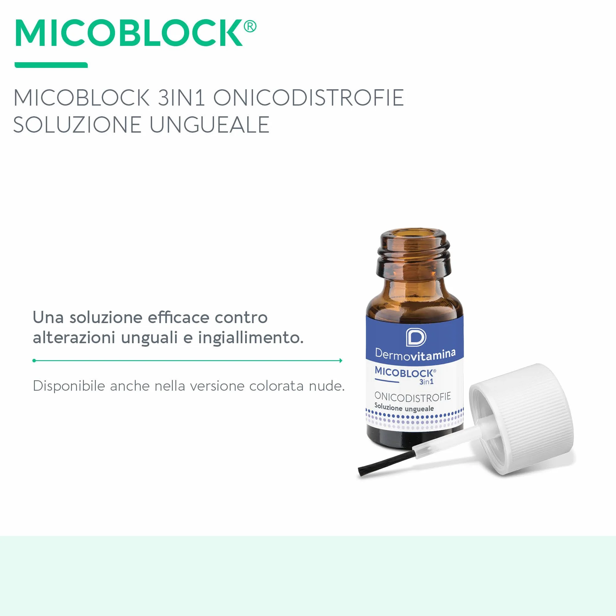 Dermovitamina Micoblock 3in1 Onicodistrofie - Smalto Rinforzante Unghie - Senza Siliconi, Profumo e Coloranti - Rinforzante Unghie Fragili Curativo - Soluzione Ungueale da 7 ml